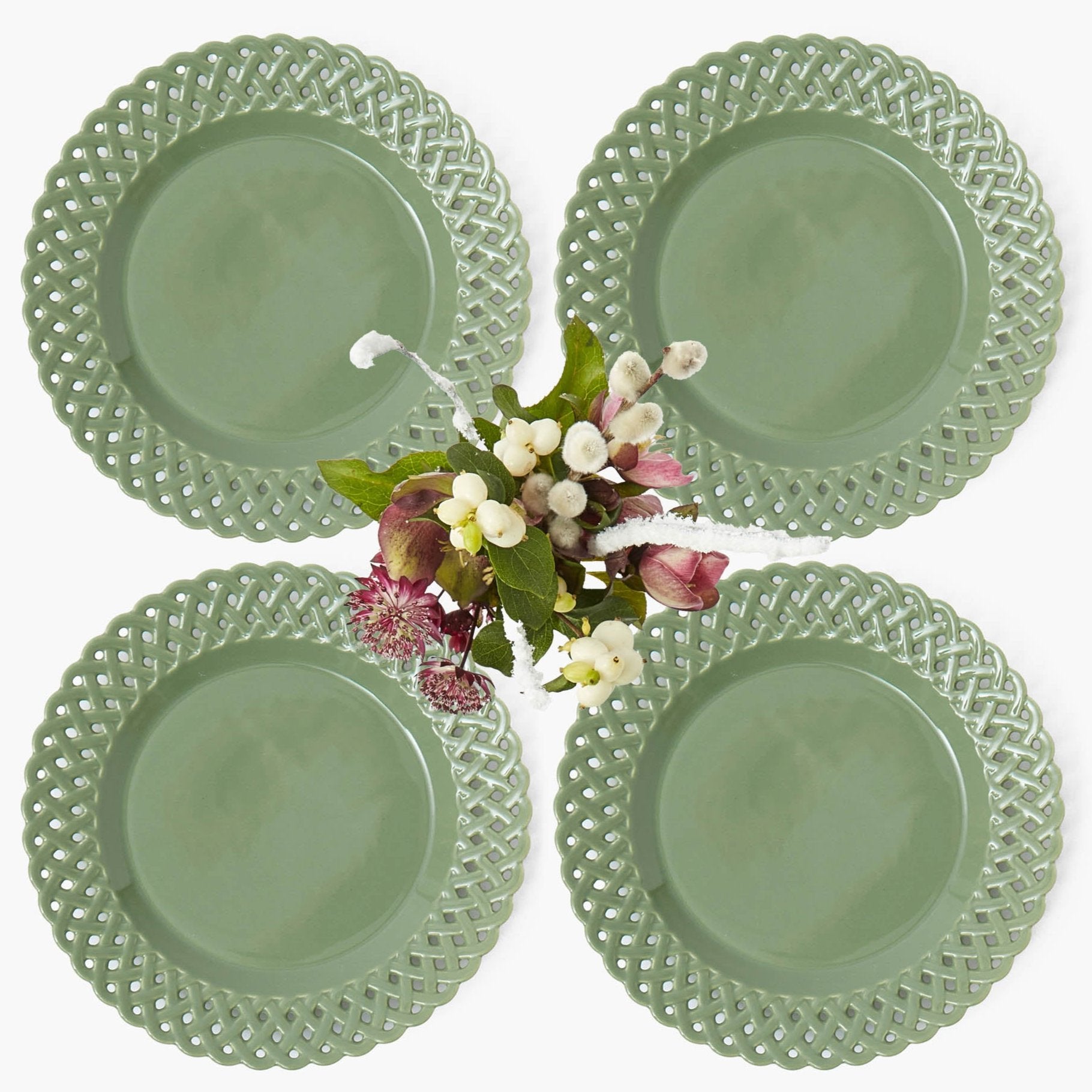 Sage Basketweave Starter Plates (Set of 4)