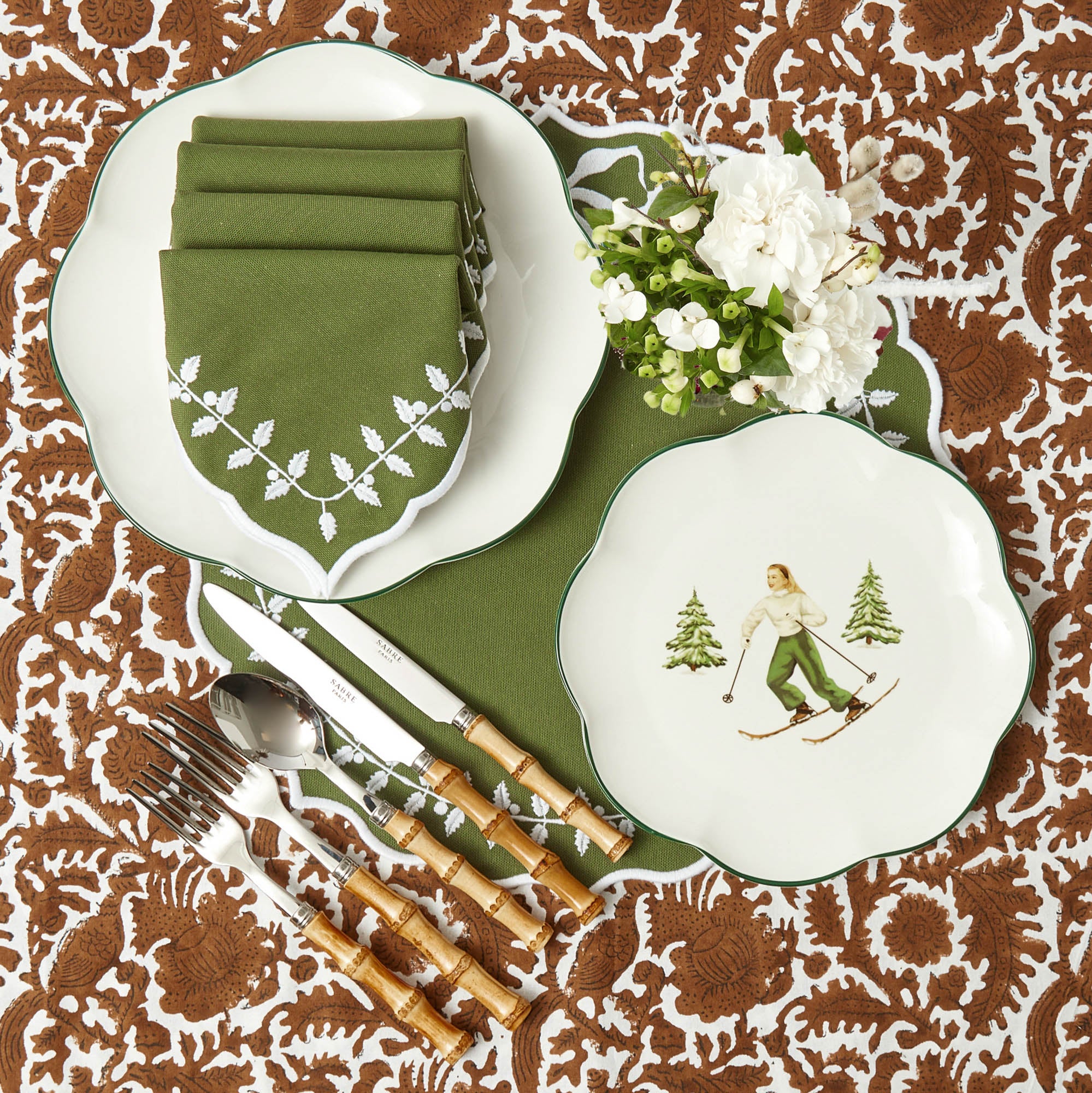 Green Bow Laurel Napkins (Set of 4)