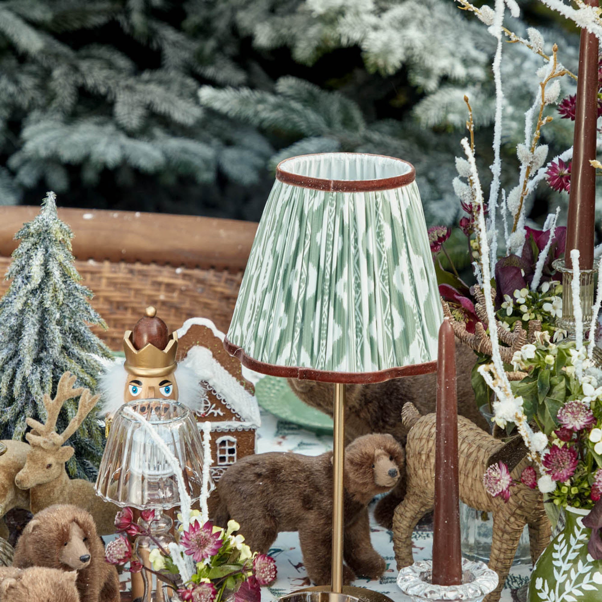 Tall Rechargeable Lamp with Olive & Chocolate Ikat Shade (18cm)