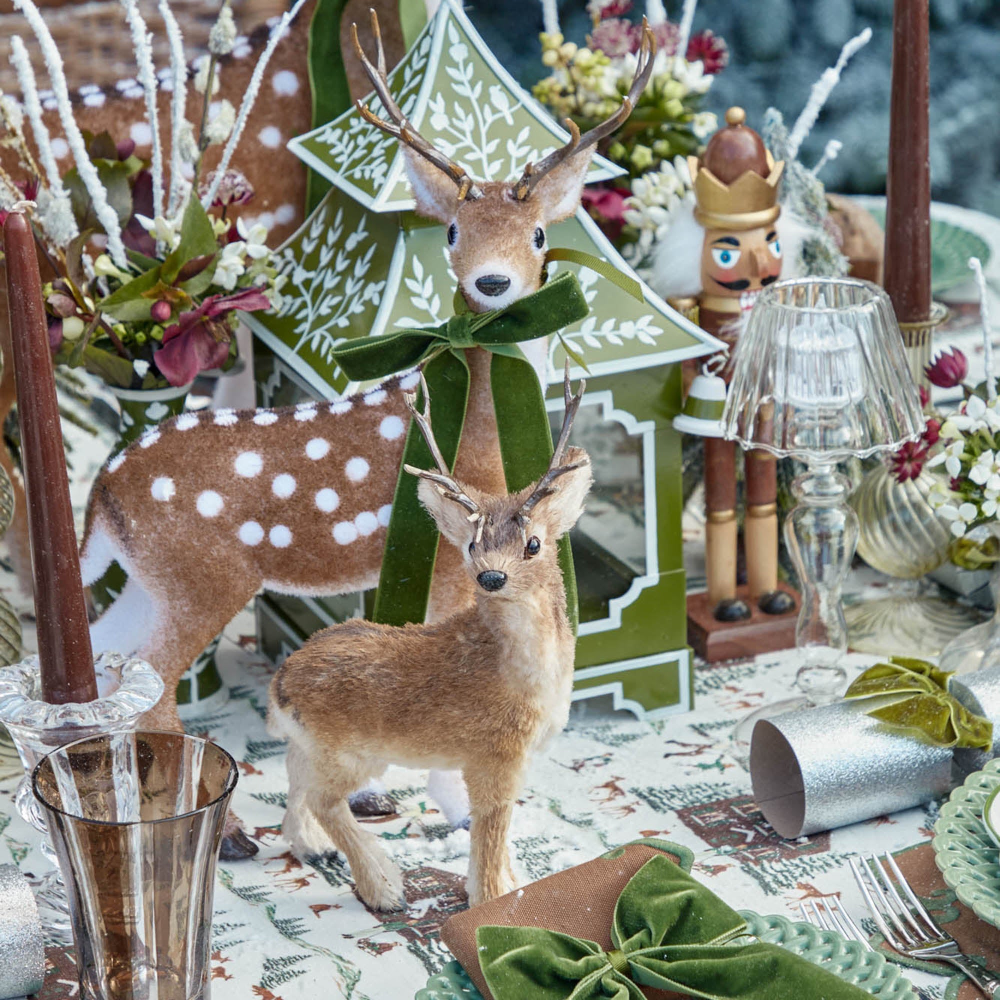 Green Ribboned Spotted Deer (Pair) - 39cm