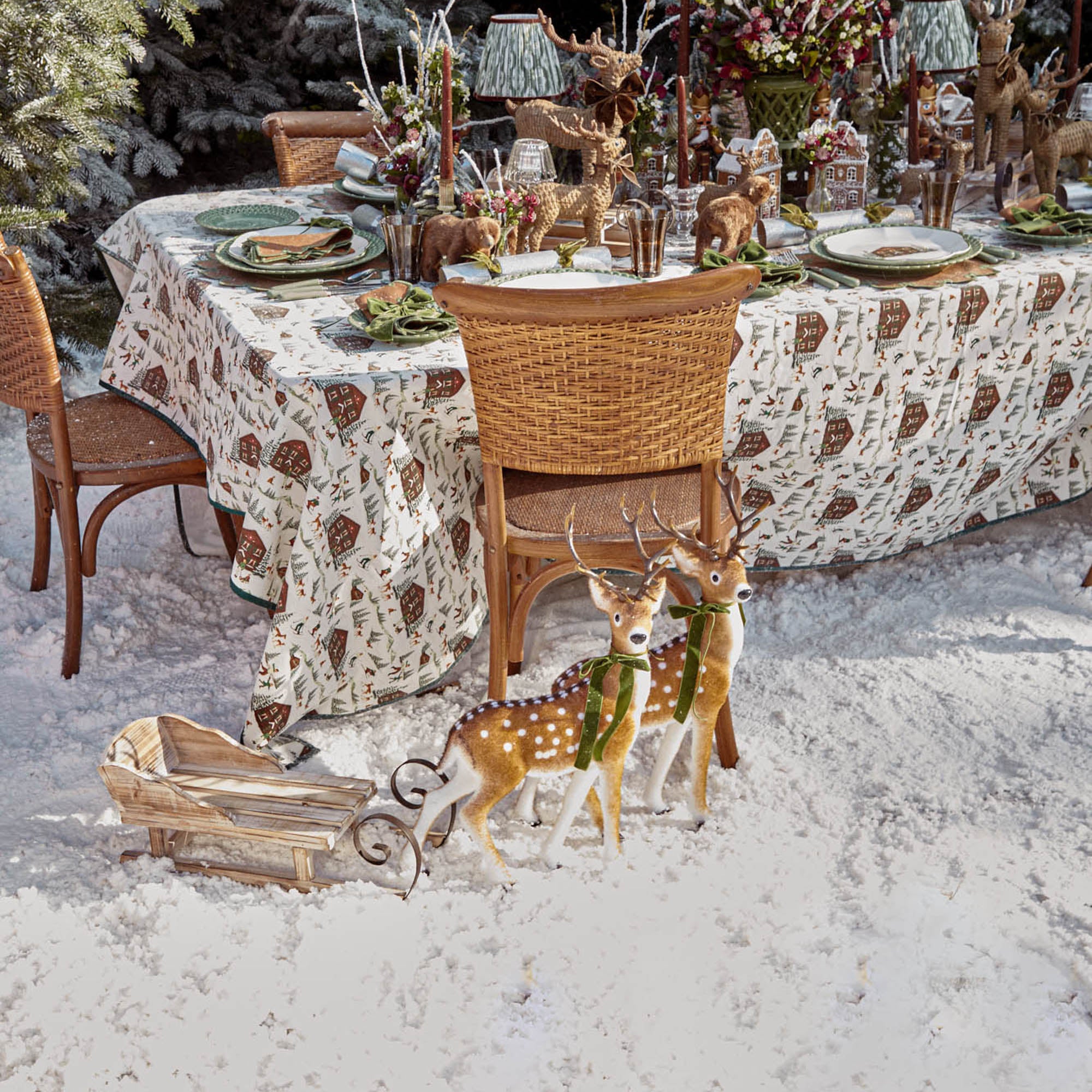 Large Green Ribboned Spotted Deer (Pair) - 56cm