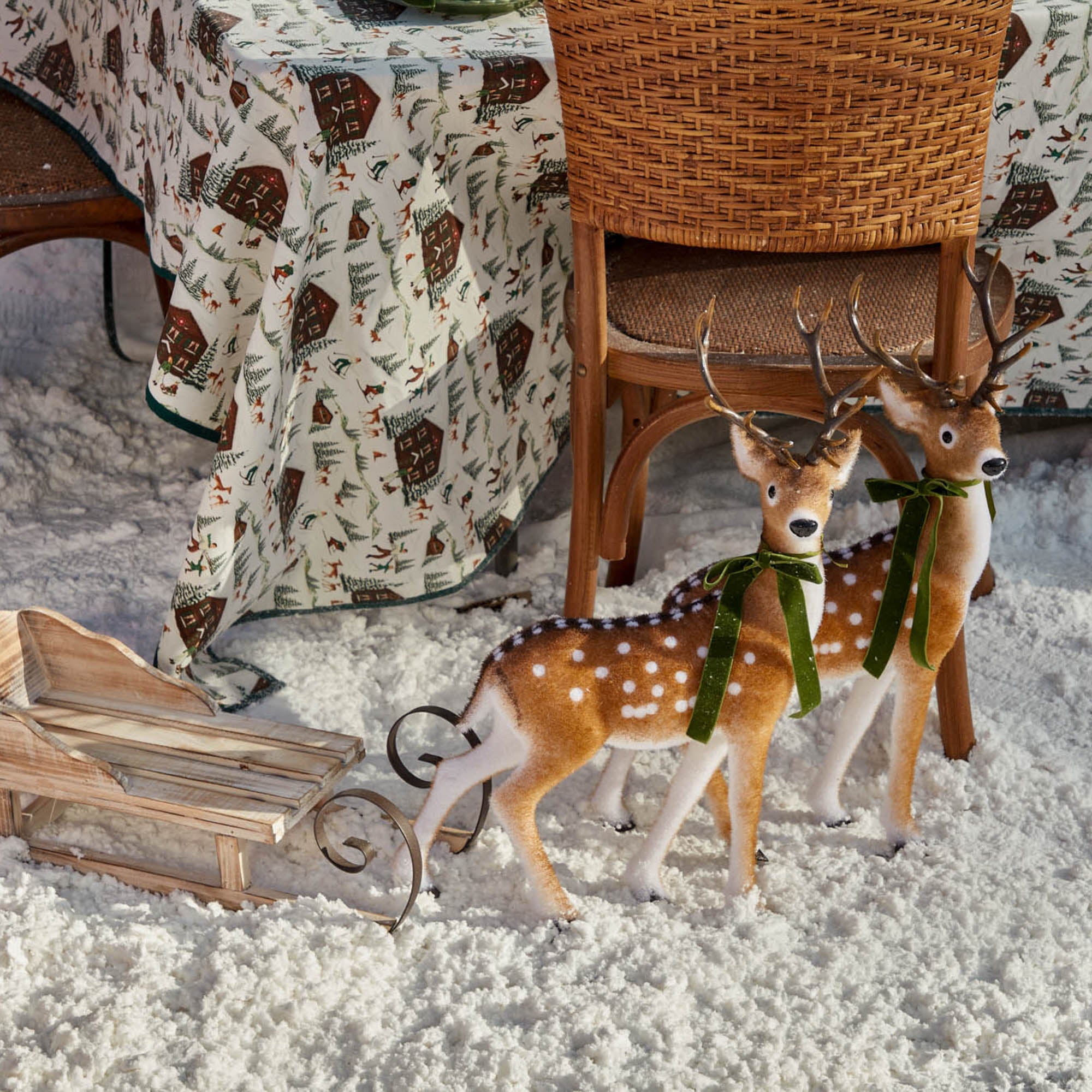 Large Green Ribboned Spotted Deer (Pair) - 56cm