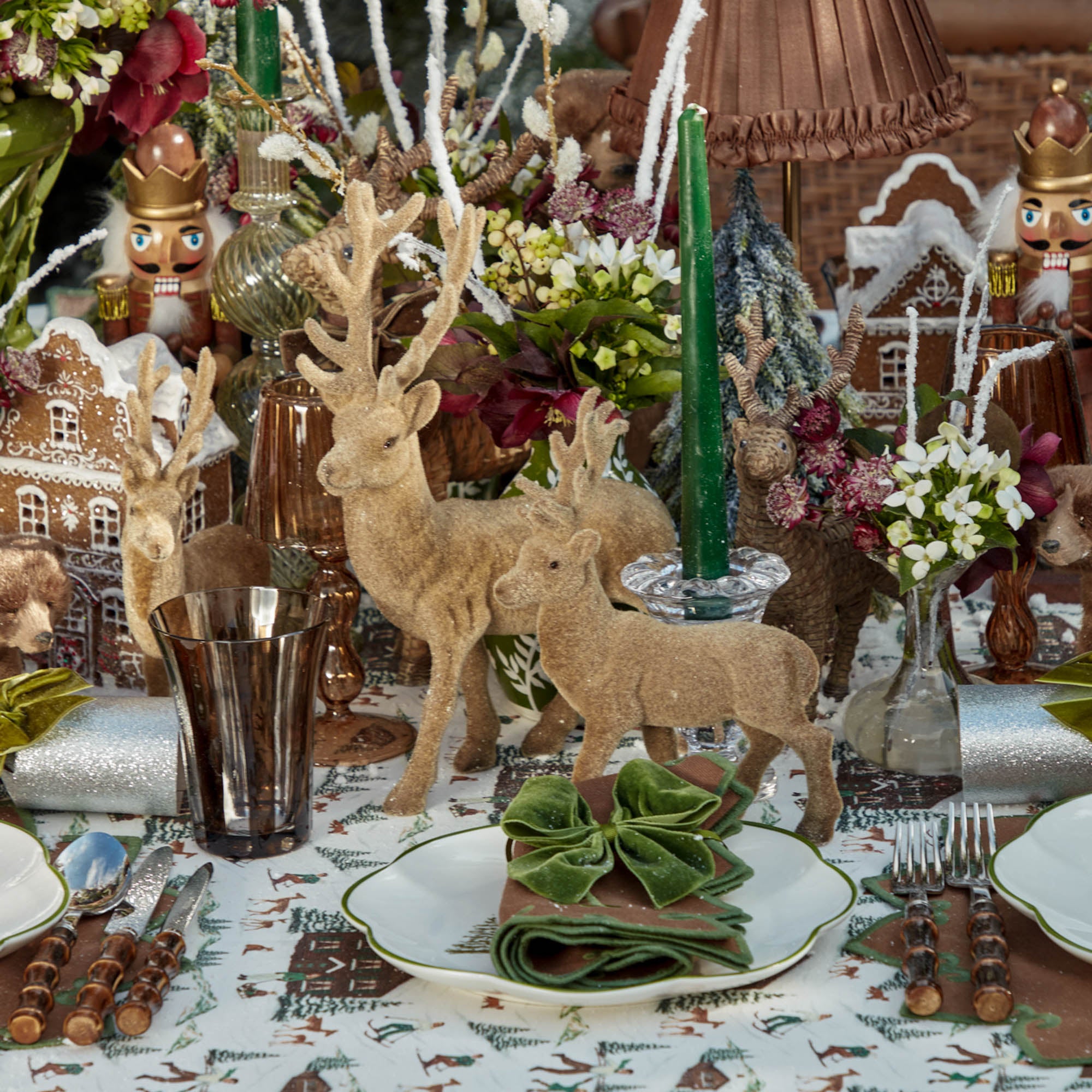 Taupe Flocked Reindeer Family