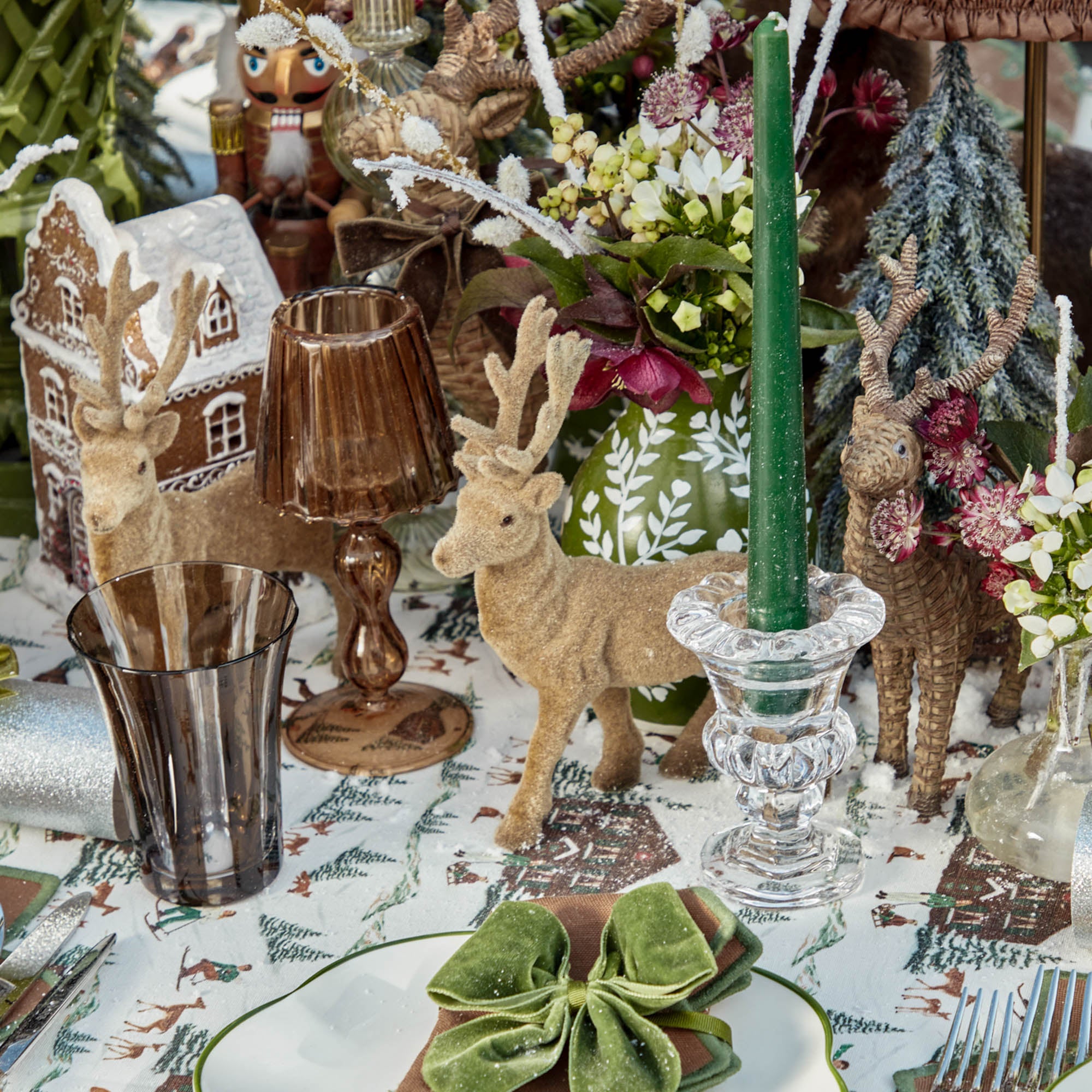 Taupe Flocked Reindeer Family