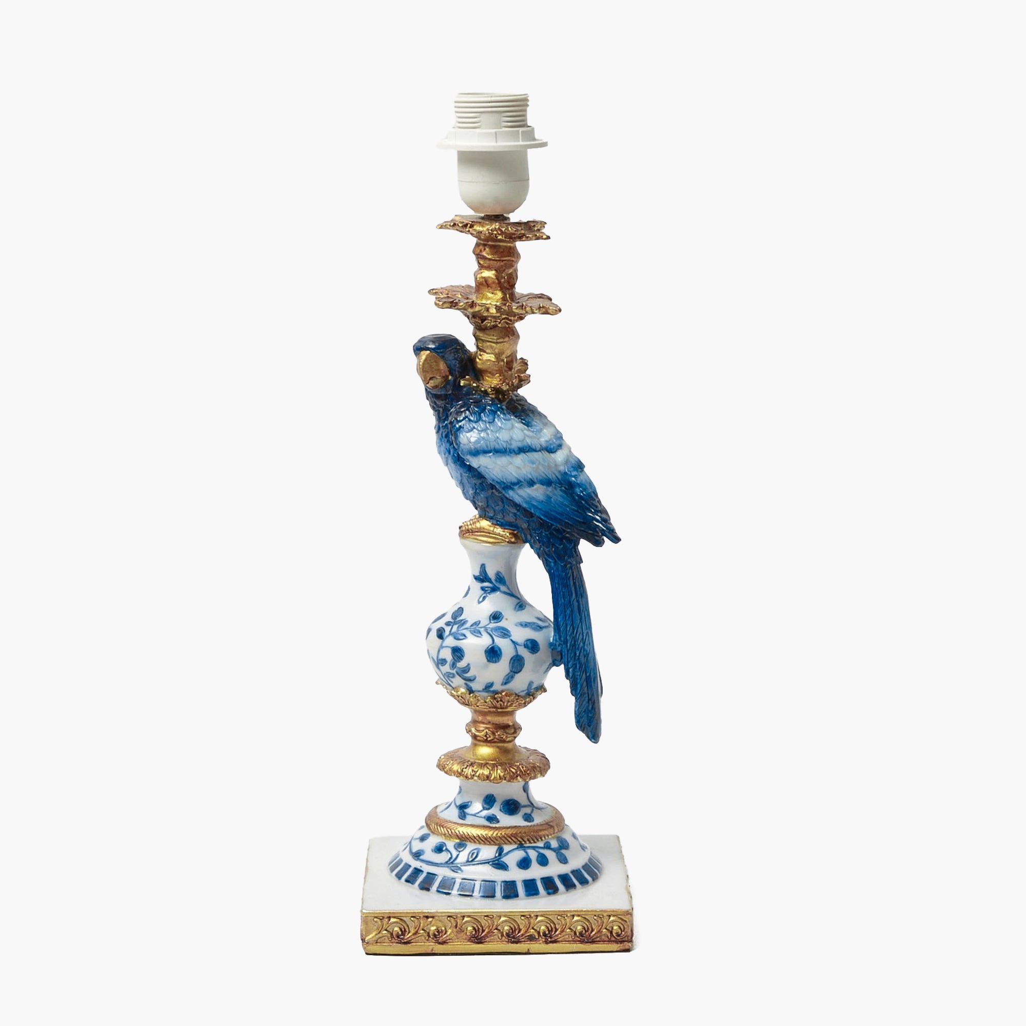 Blue Parrot Lamp with Cream Ruffle Shade (30cm)