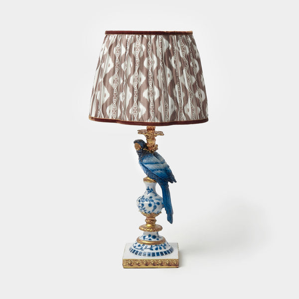 Blue Parrot Lamp with Chocolate Ikat Shade (30cm)