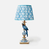 Blue Parrot Lamp with Blue Ikat Shade (30cm)