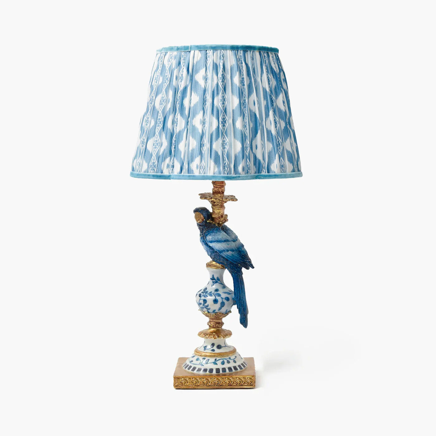 Blue Parrot Lamp with Blue Ikat Shade (30cm)