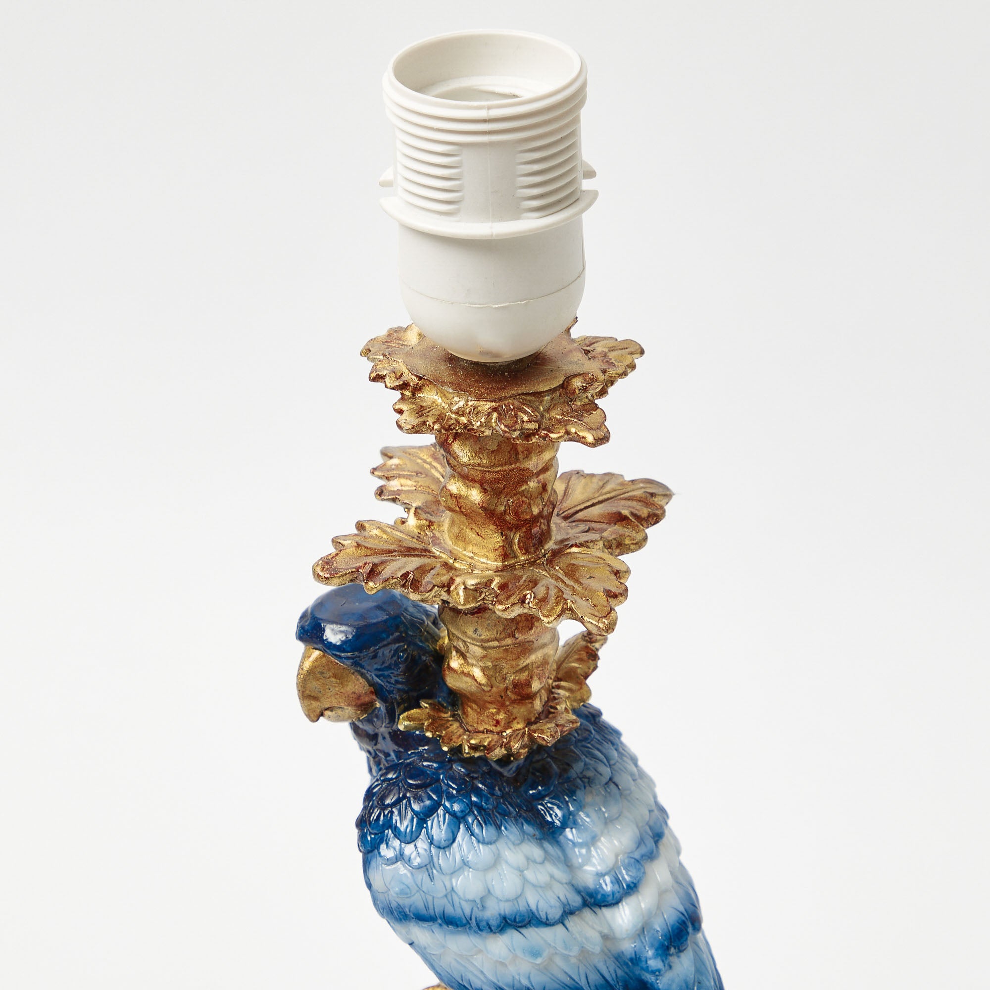 Blue Parrot Lamp with Cream Ruffle Shade (30cm)