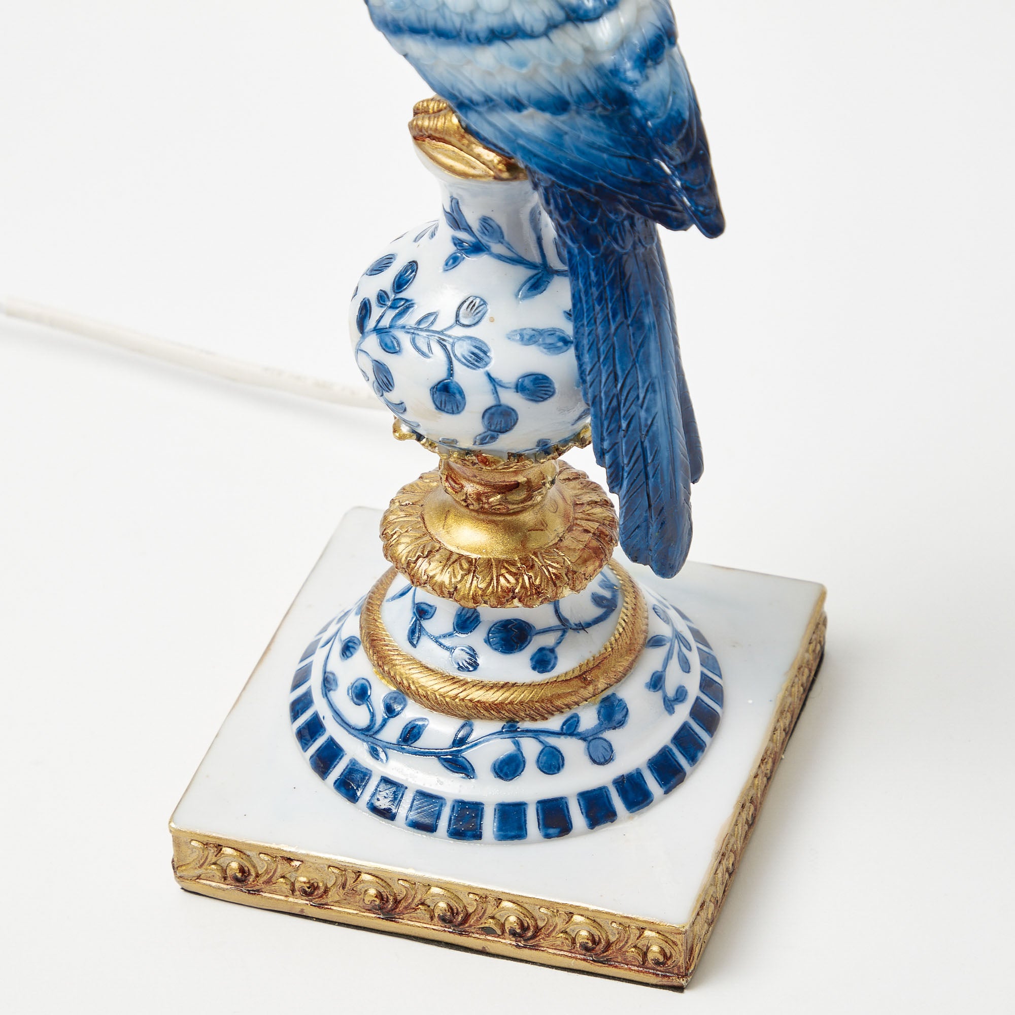 Blue Parrot Lamp with Cream Ruffle Shade (30cm)