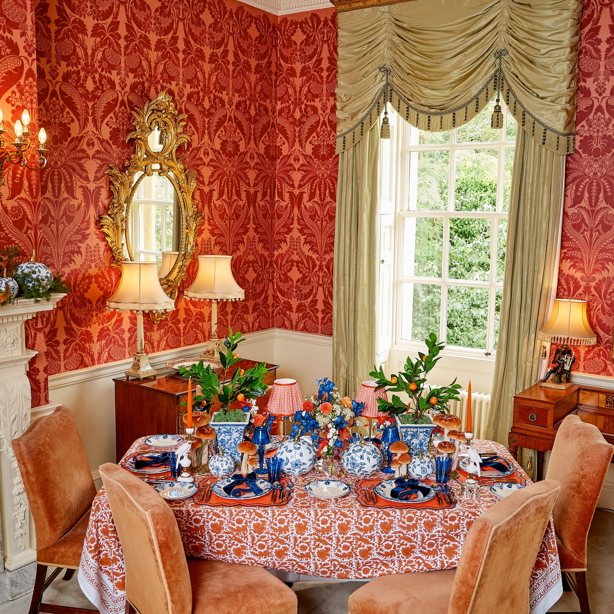 Tall Rechargeable Lamp with Orange Lotus Shade (18cm)