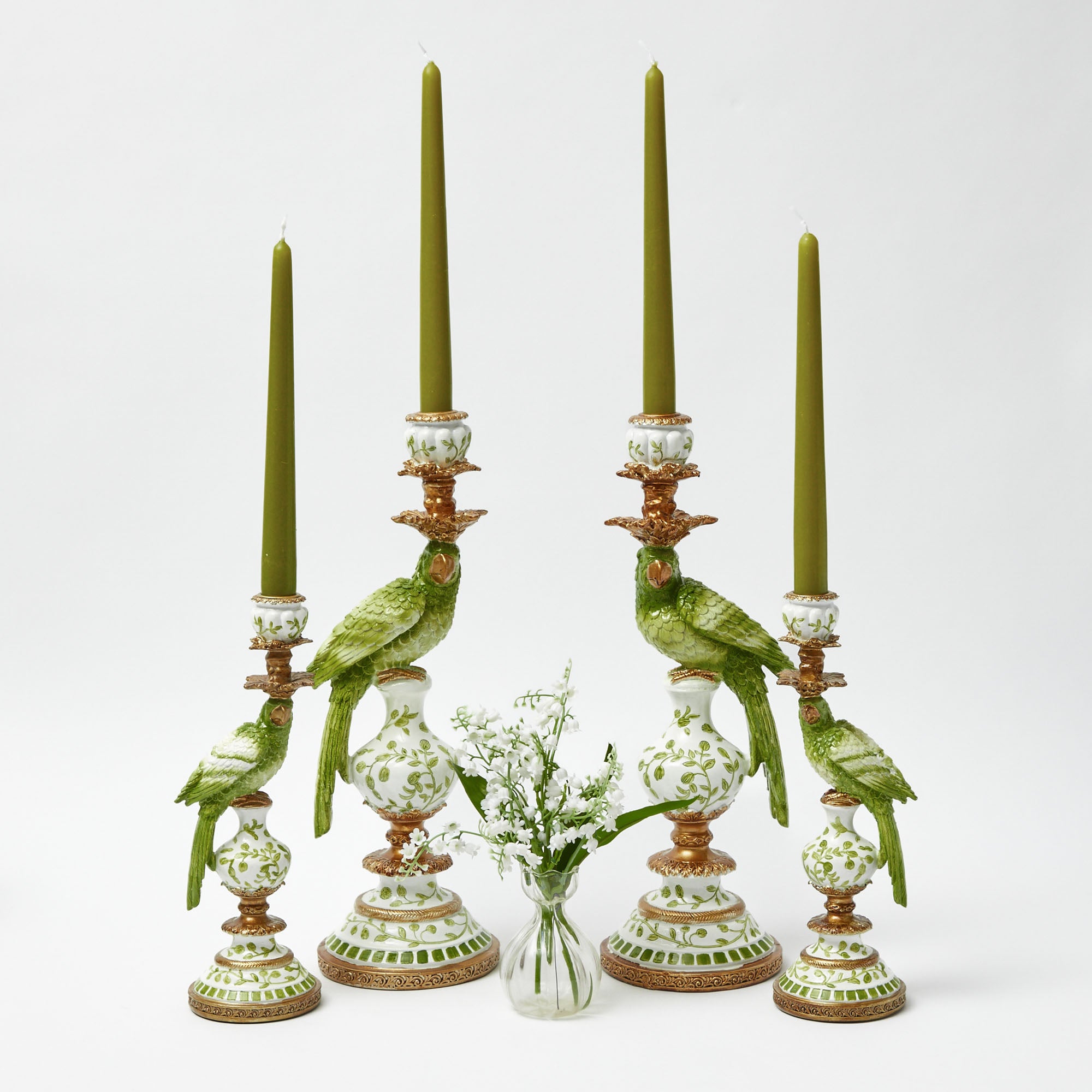 Small Green Parrot Candle Holders (Pair)