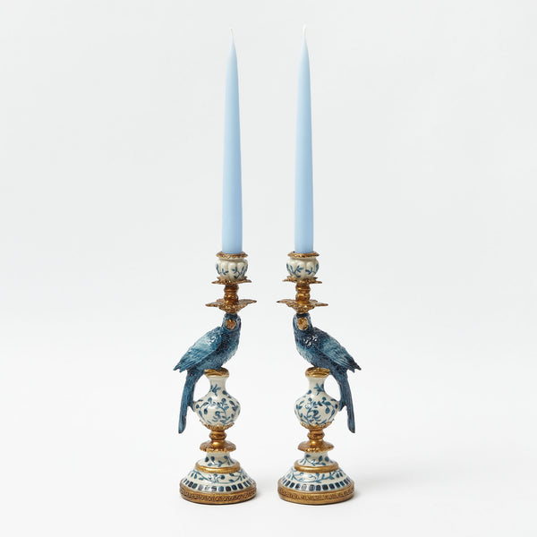 Small Blue Parrot Candle Holder (Pair)