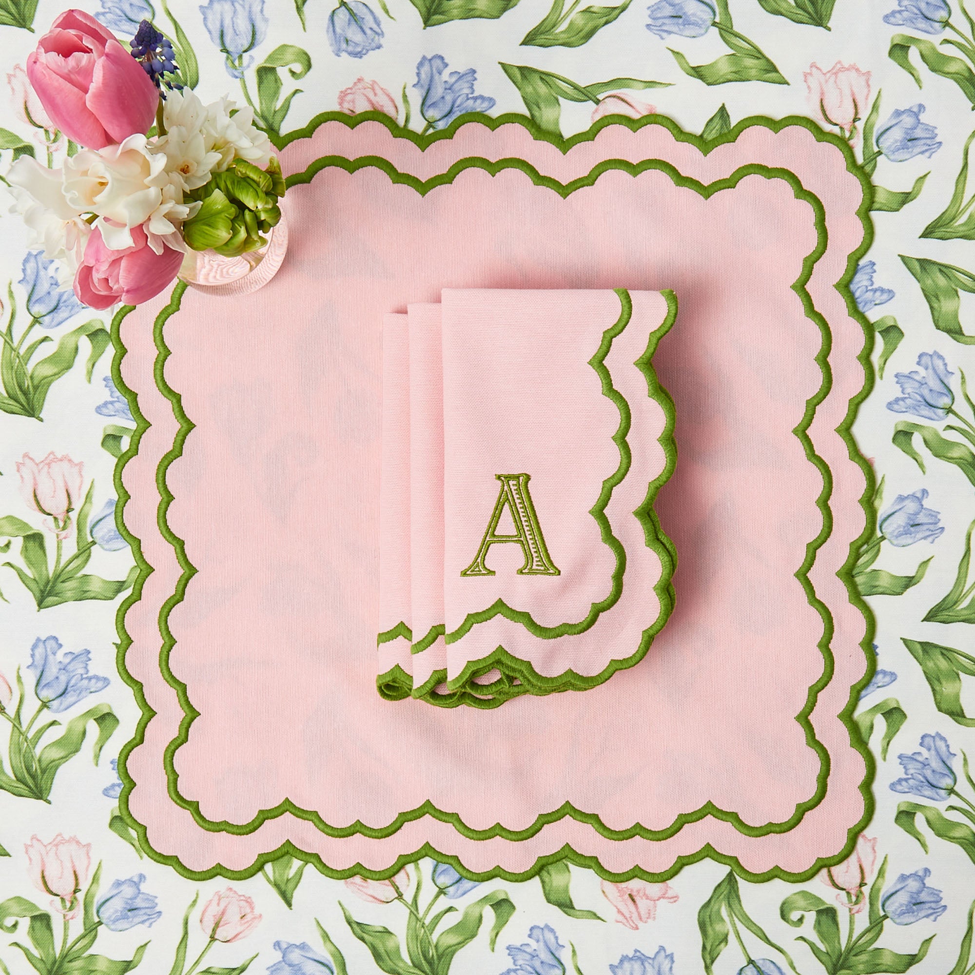Lily Pink & Green Placemats & Napkins (Set of 4)