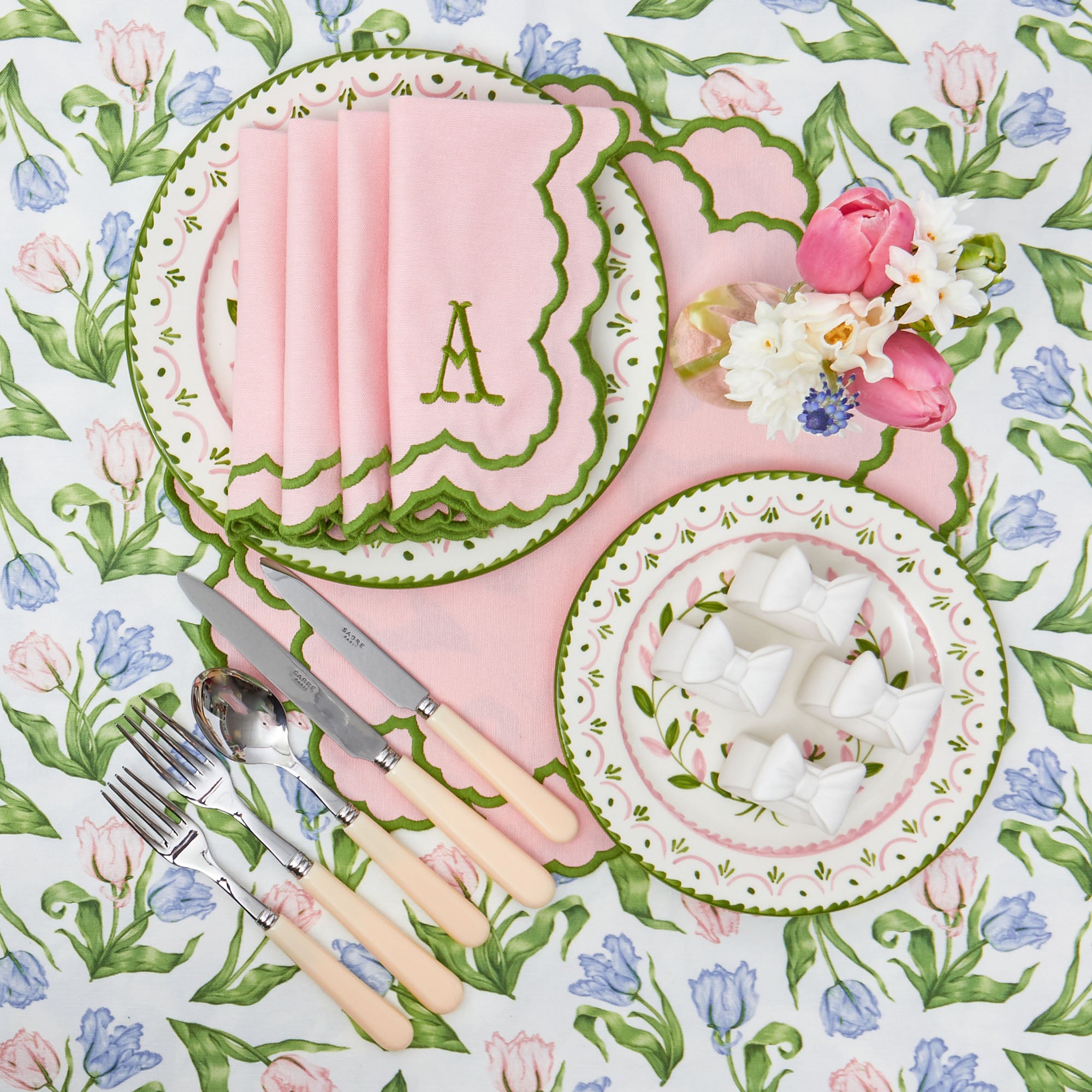 Lily Pink & Green Placemats & Napkins (Set of 4)