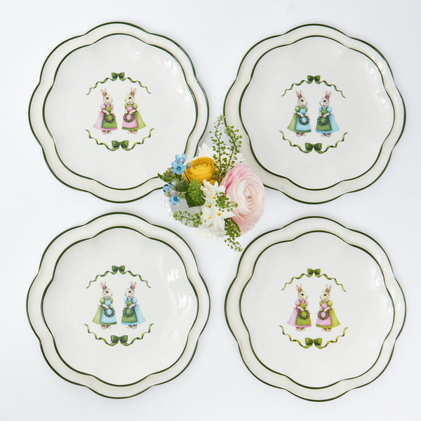 Blue & Pink Cottontail Bunny Dinner & Starter Plates (Set of 8)