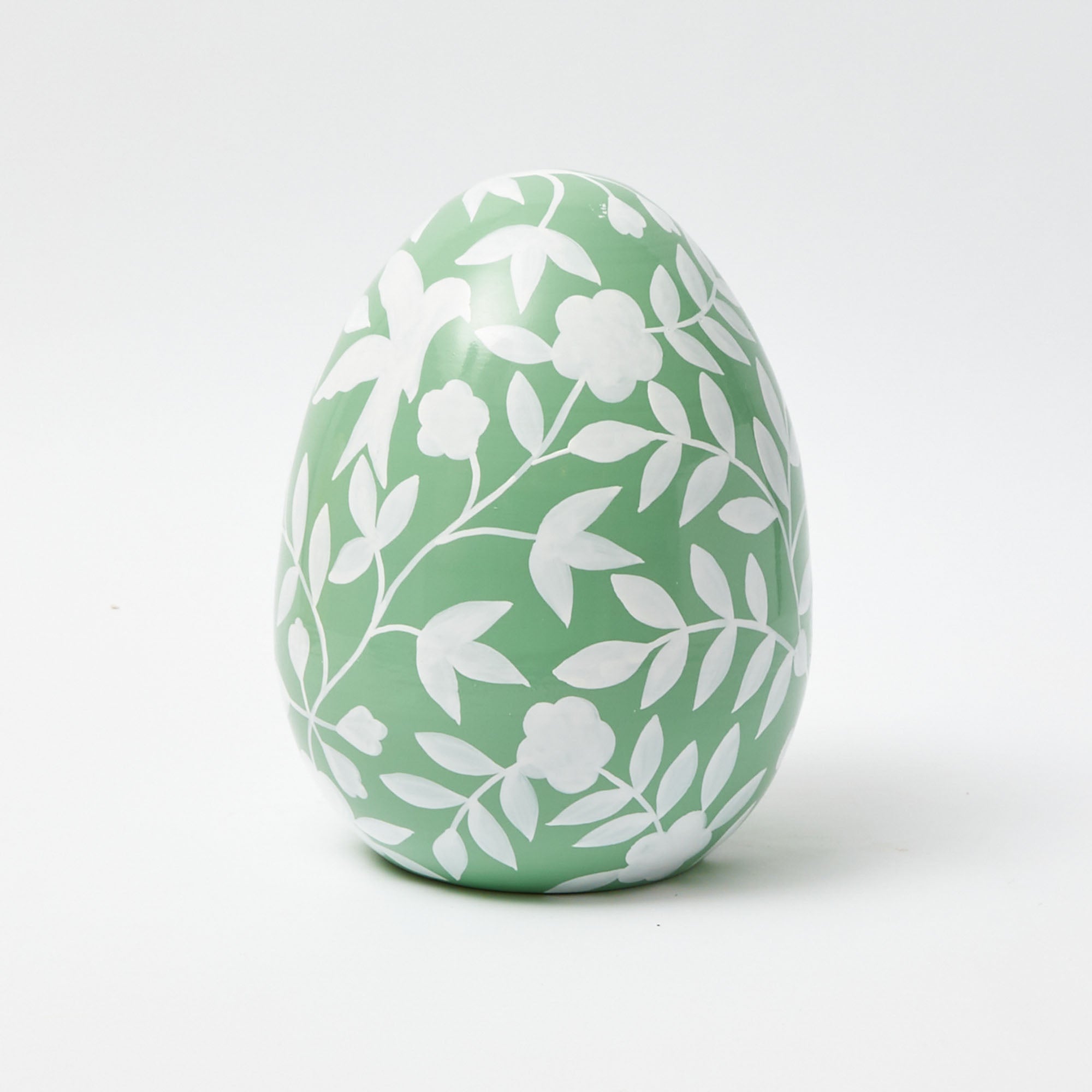 Large Green Floral Tole Egg