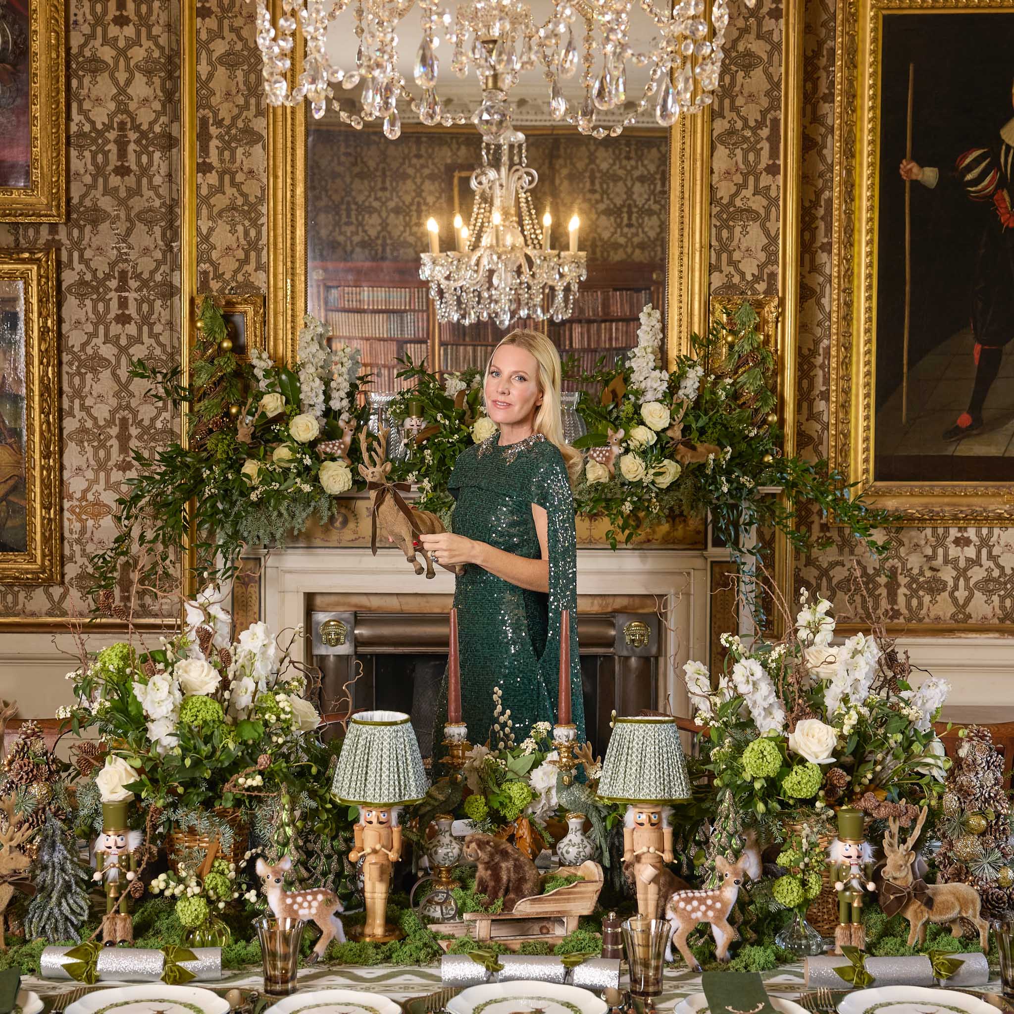 Chocolate Ribboned Taupe Flocked Reindeer (Pair)