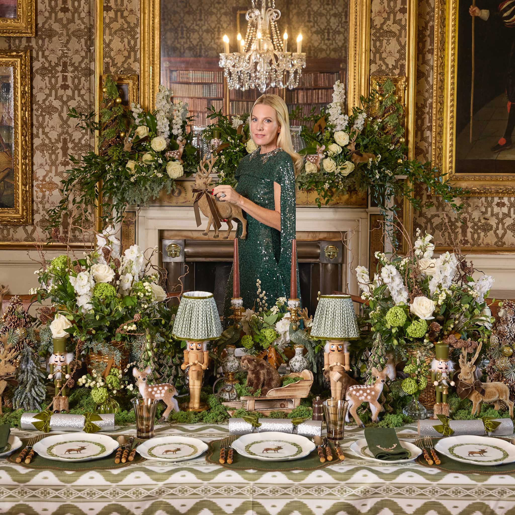 Eloise Forest Green & Chocolate Linen Placemats (Set of 4)