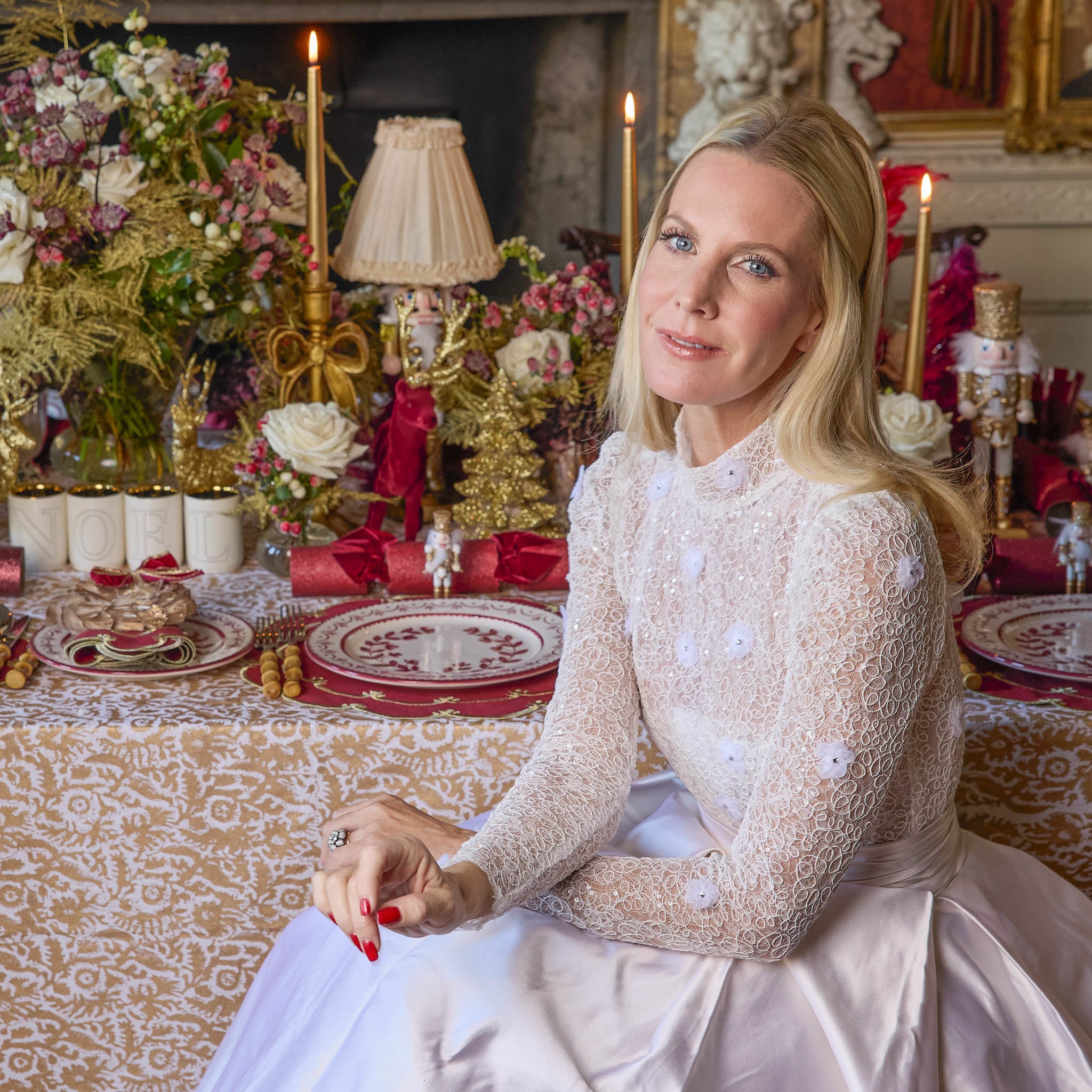 Flocked Burgundy Reindeers (Set of 4)