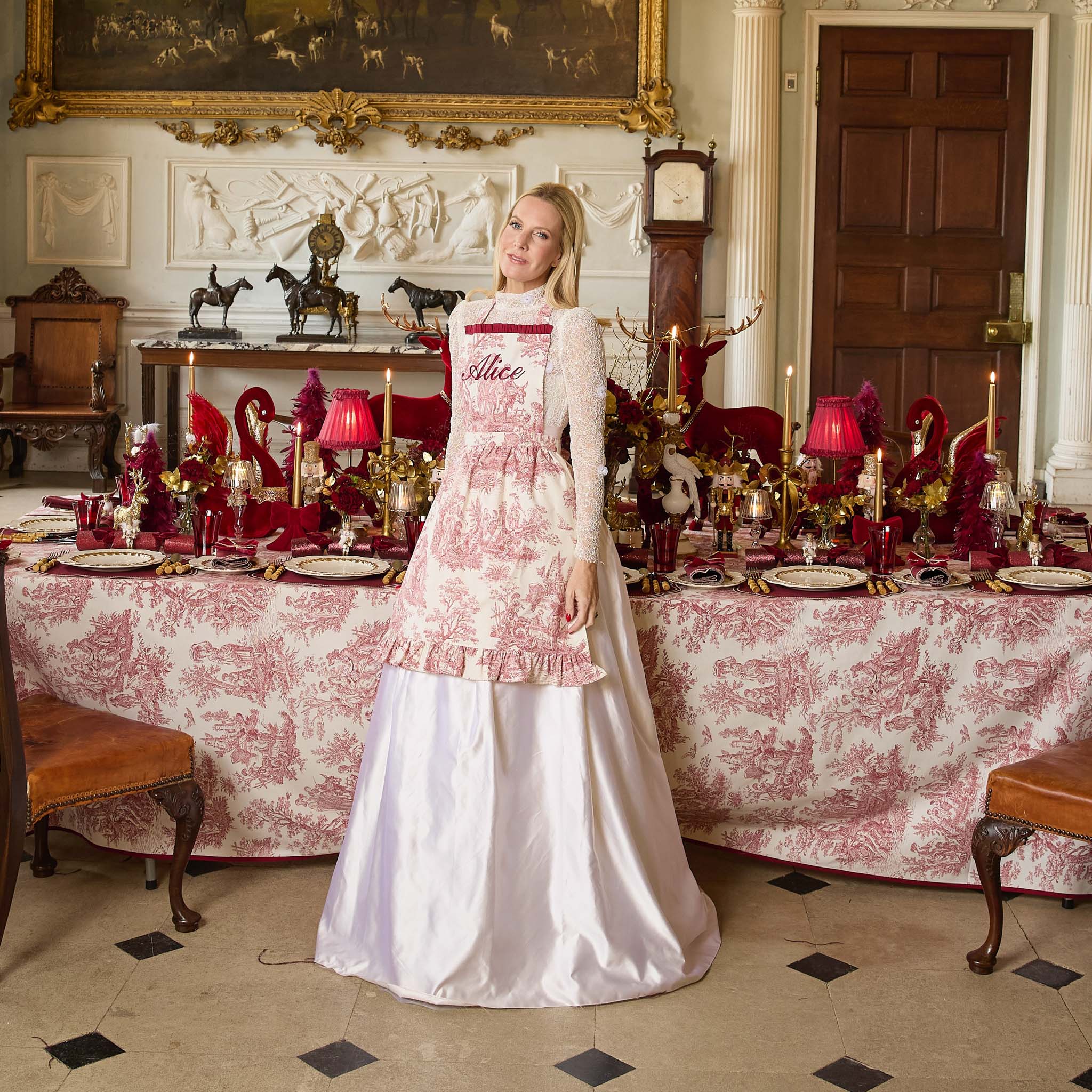 Gold Nutcracker Rechargeable Lamp with Burgundy Frilled Silk Shade (18cm)