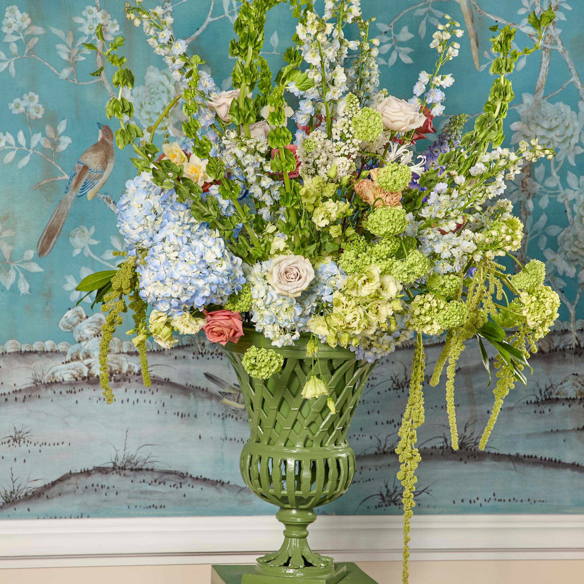 Adelaide Green Lattice Urn & Pedestal