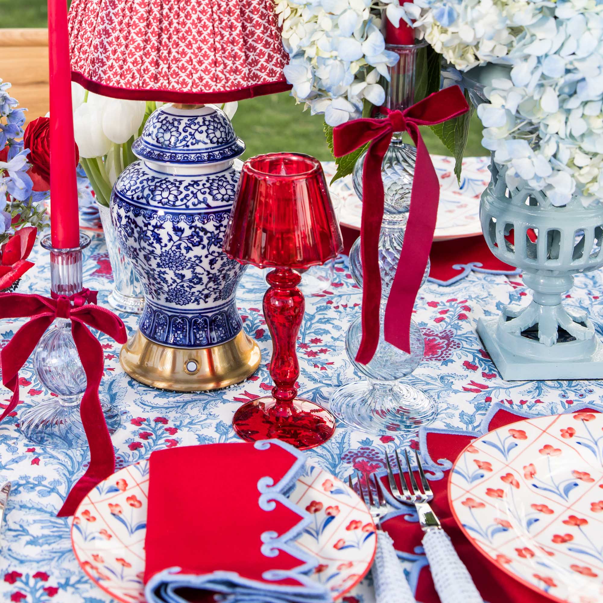 Red Glass Lantern Tea Light Holder (Pair) - 24 cm