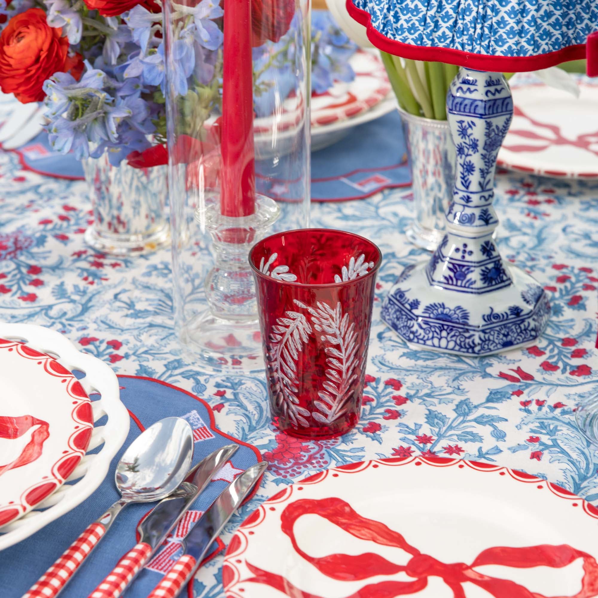 Brigitte Red Garland Engraved Water Glass (Set of 4)