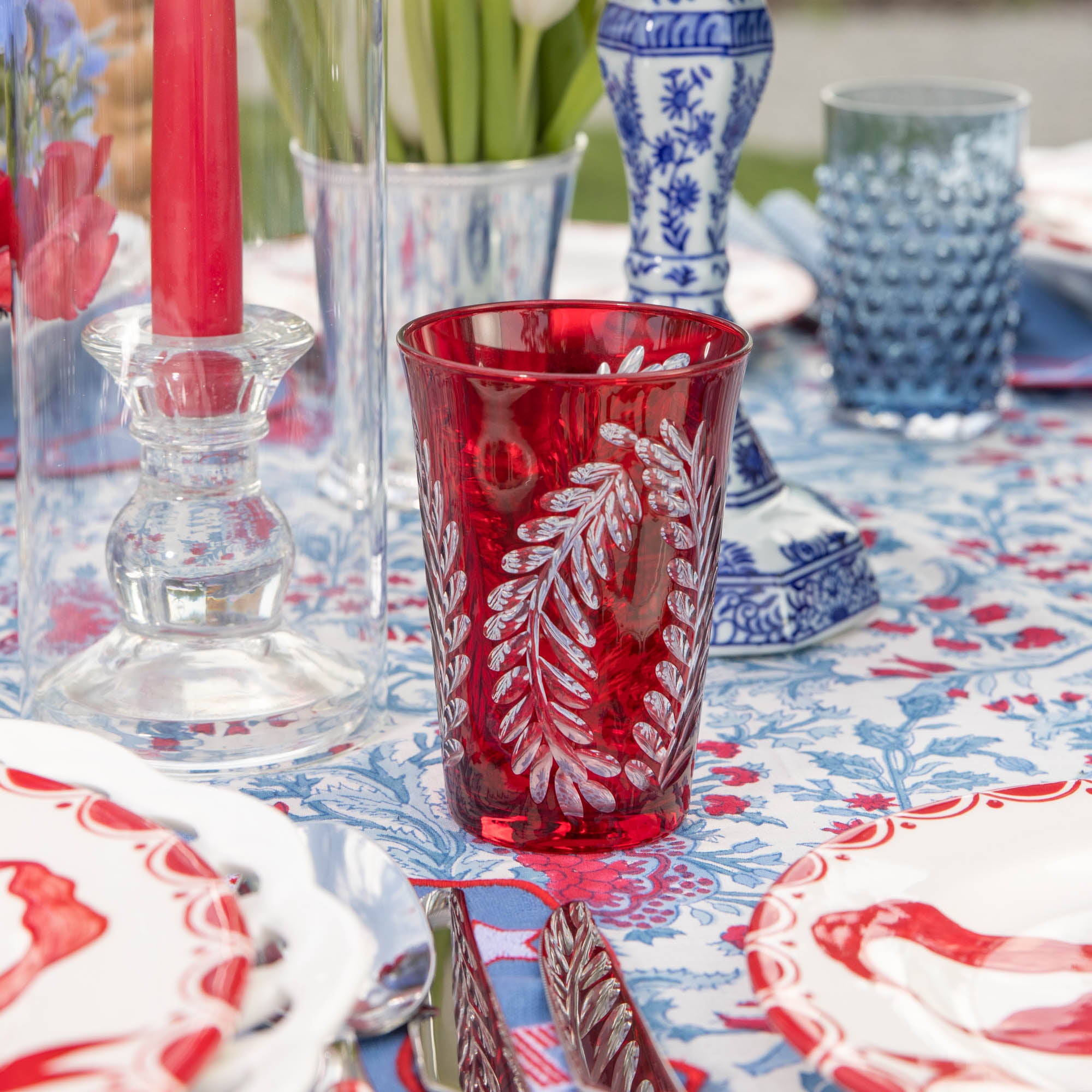 Brigitte Red Garland Engraved Water Glass (Set of 4)