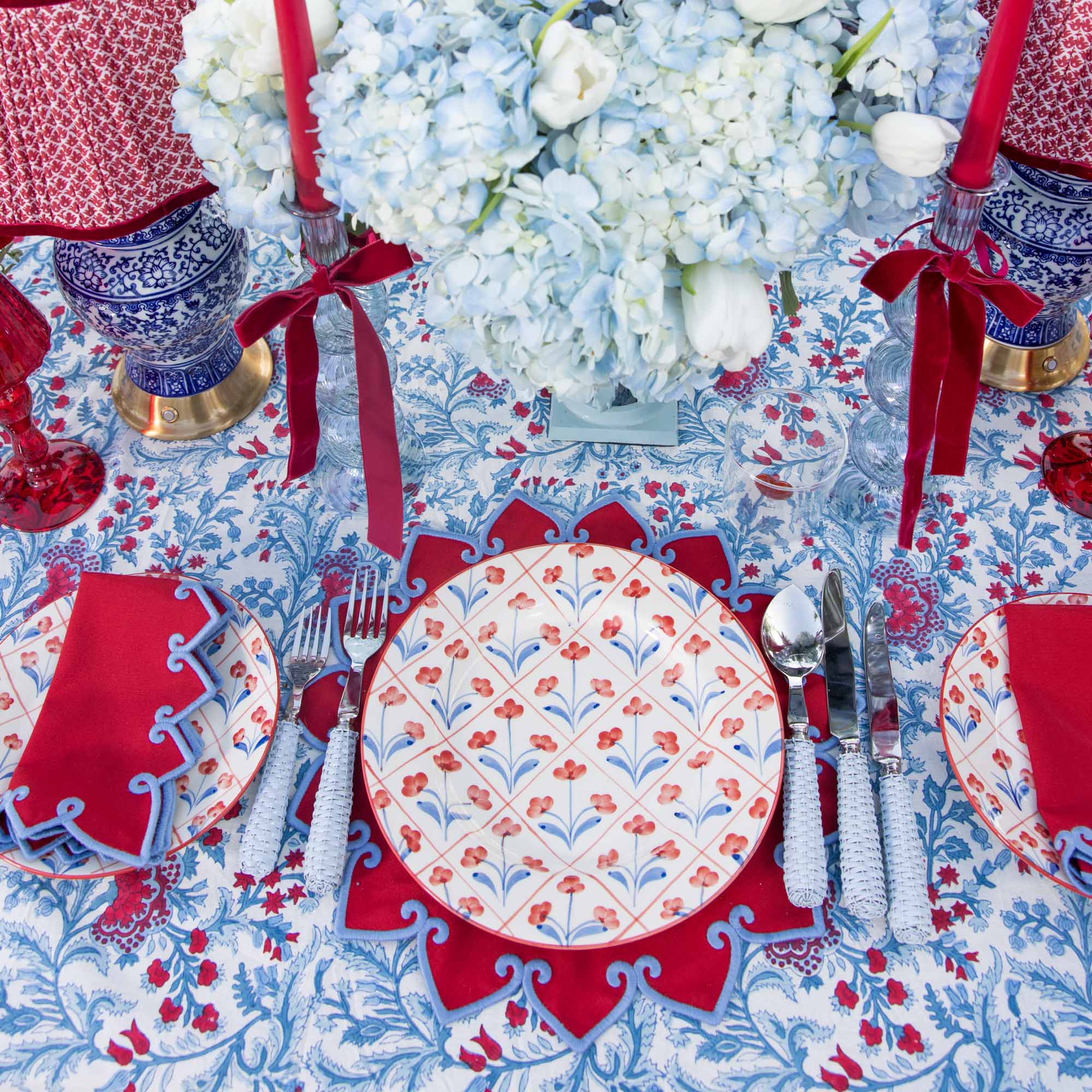 Blue & Red Floral Trellis Dinner Plate