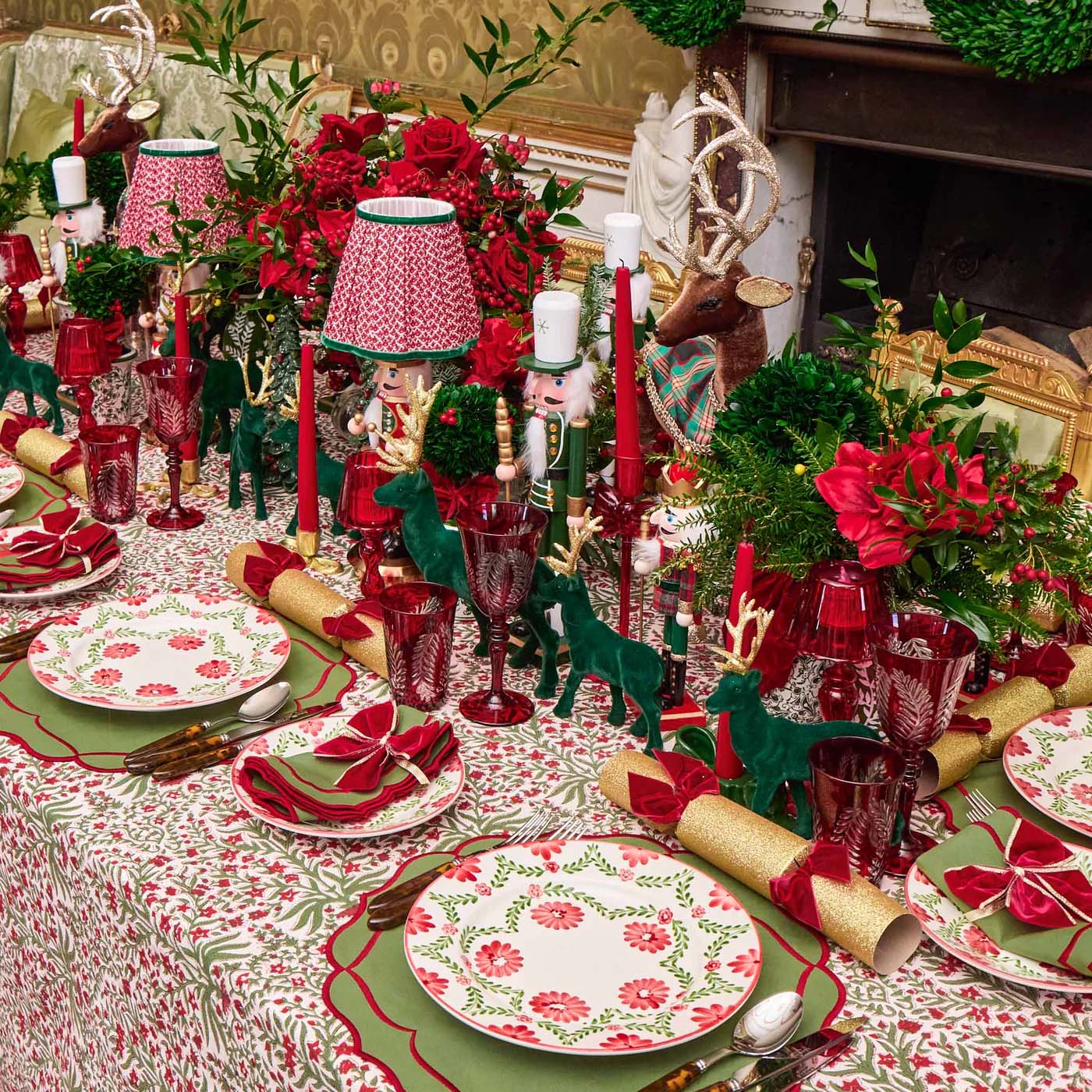 Decorative Christmas table setting with red and green theme