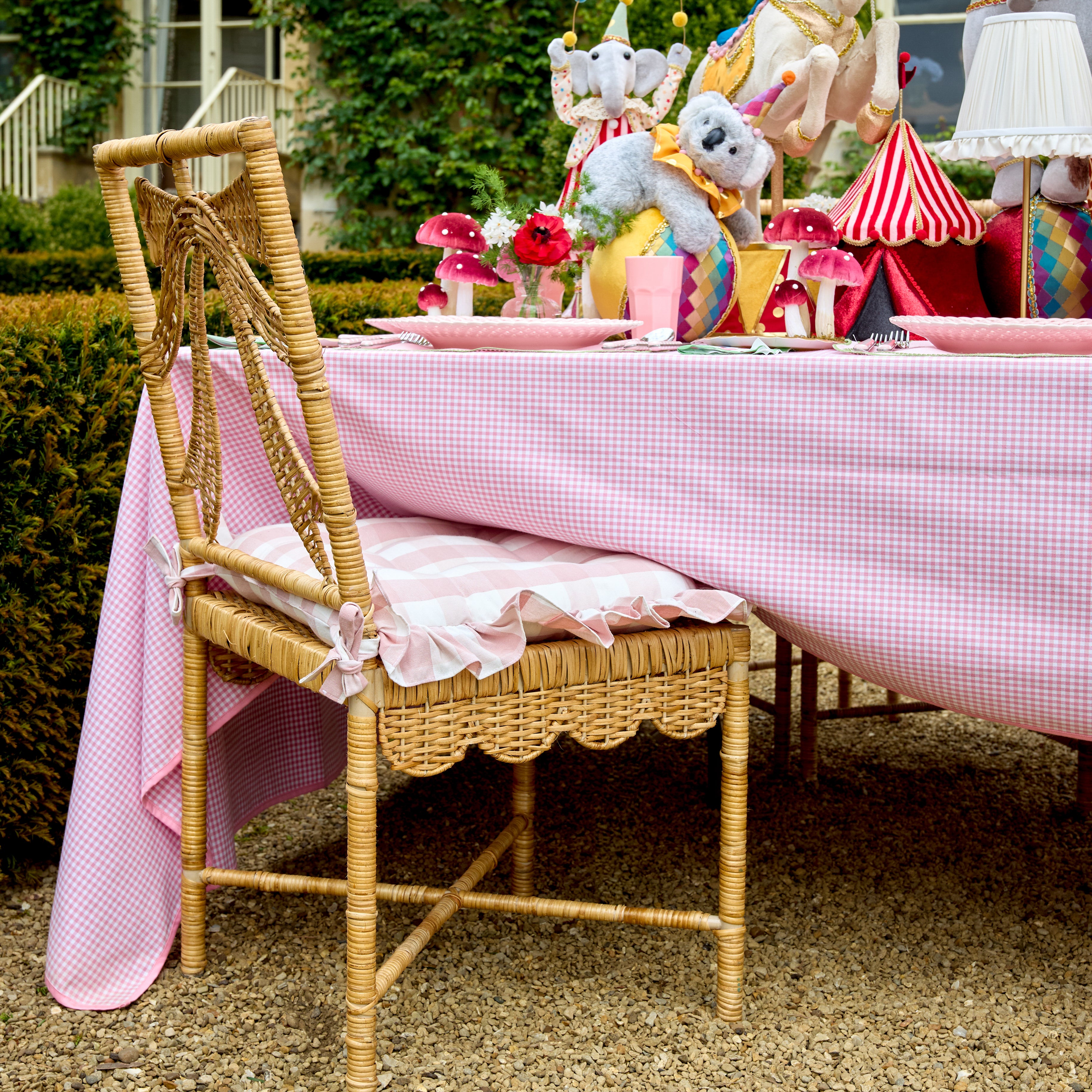 Pink Gingham Ruffle Seat Pad Cushion