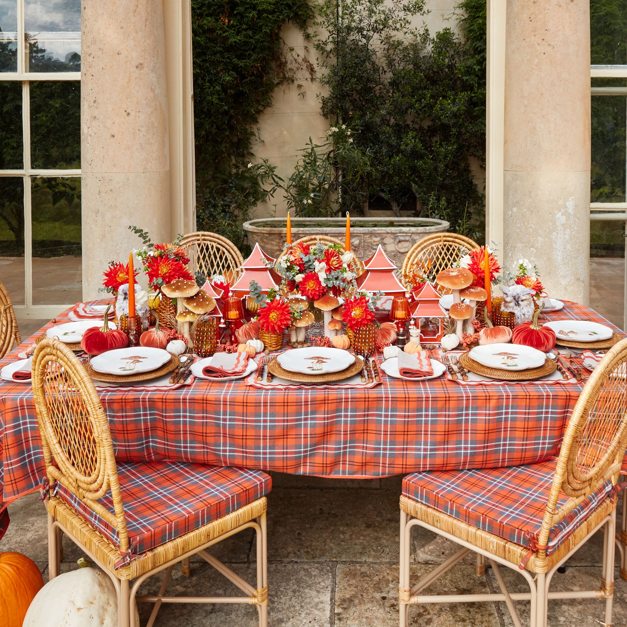 Create a cozy scene with Scalloped Mushroom Plates.