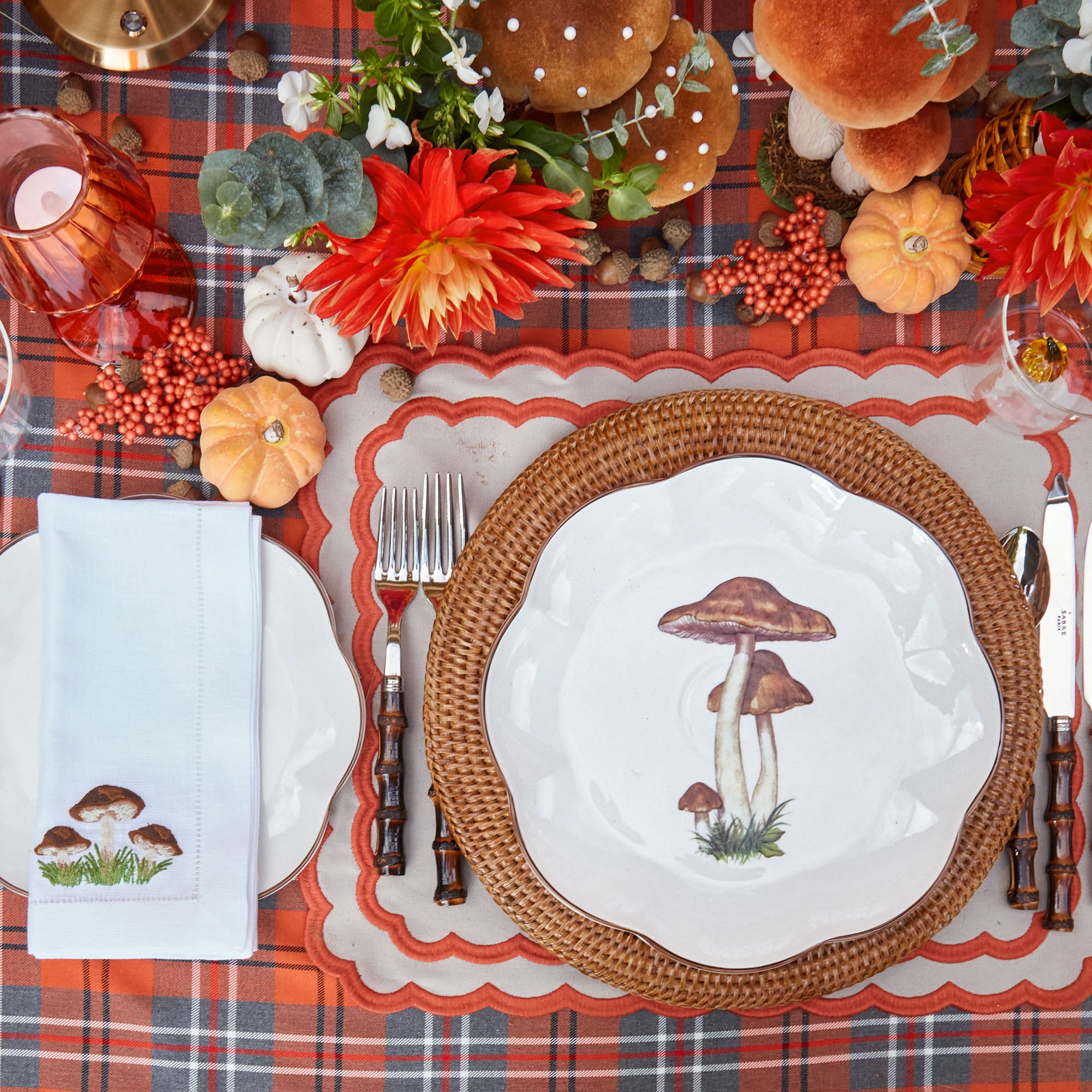 Rustic allure: Scalloped Mushroom Dinner Plates ensemble.