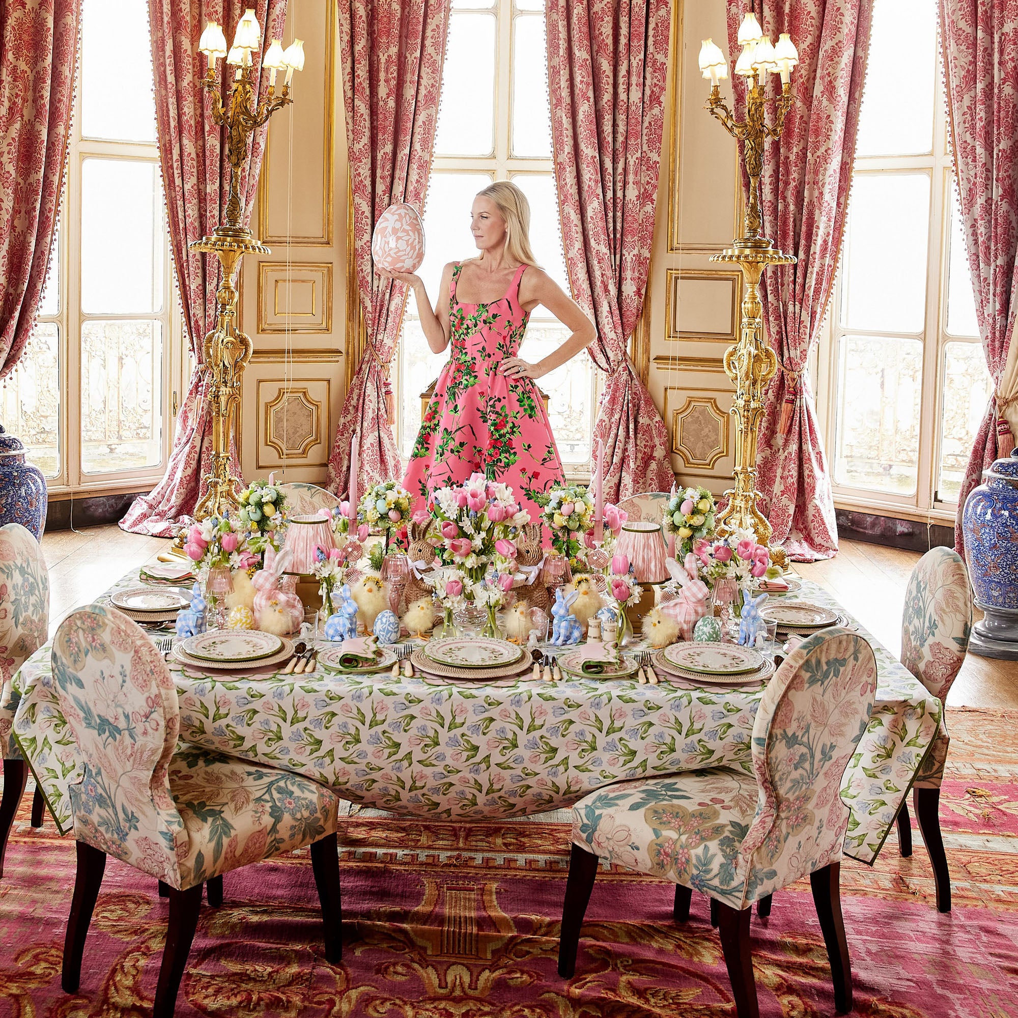 Large Pink Floral Tole Egg