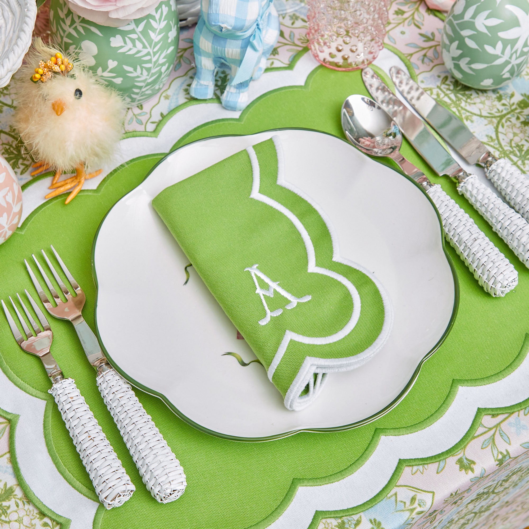 Serena Green Appliqué Napkins (Set of 4)