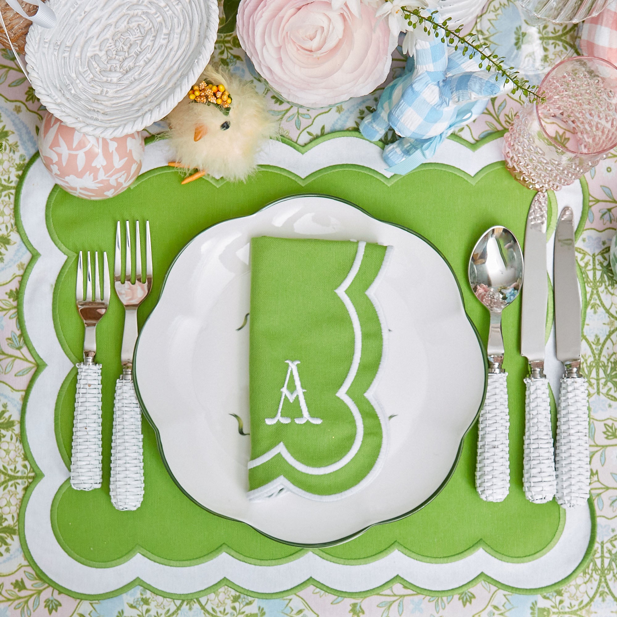 Serena Green Appliqué Napkins (Set of 4)
