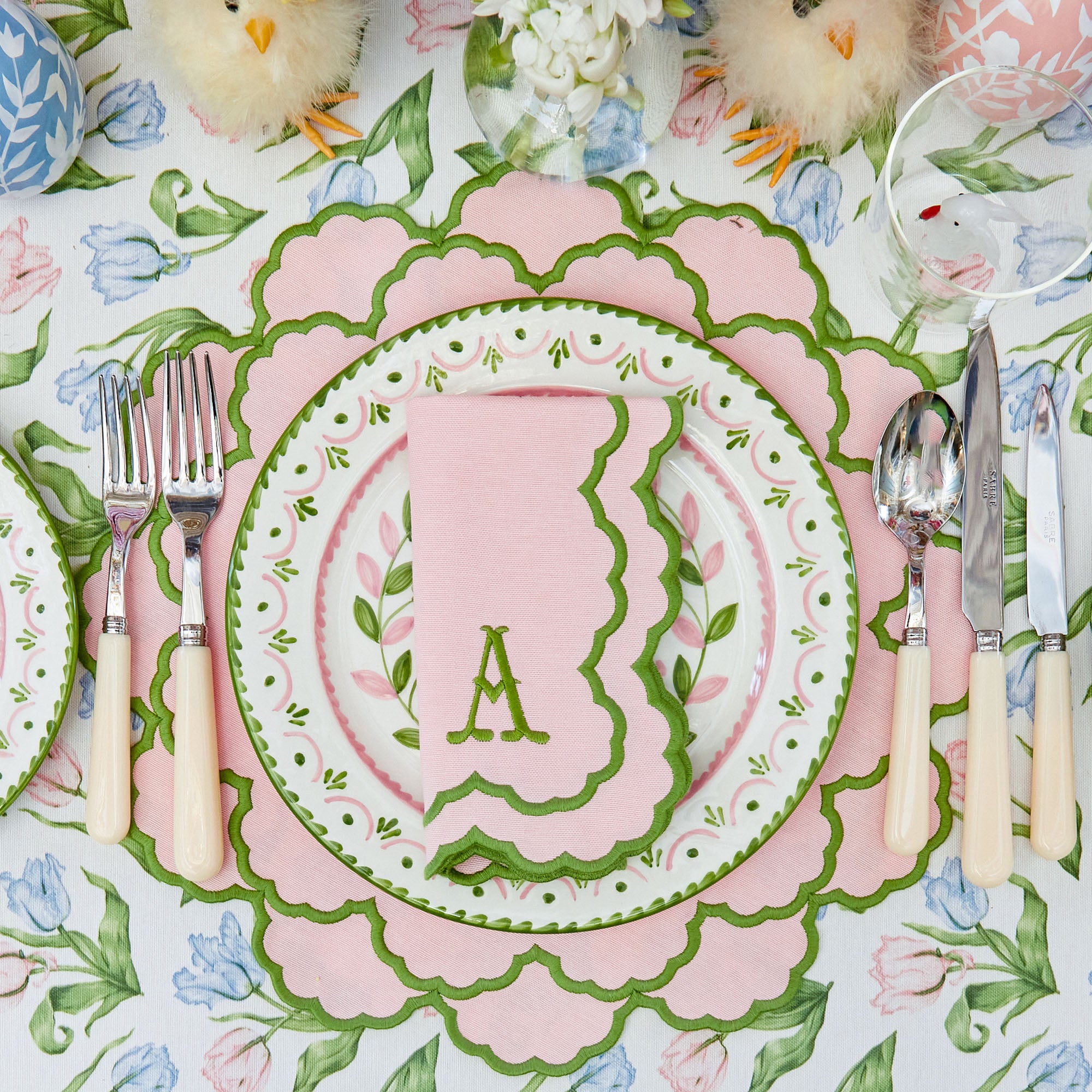 Lily Pink & Green Placemats & Napkins (Set of 4)
