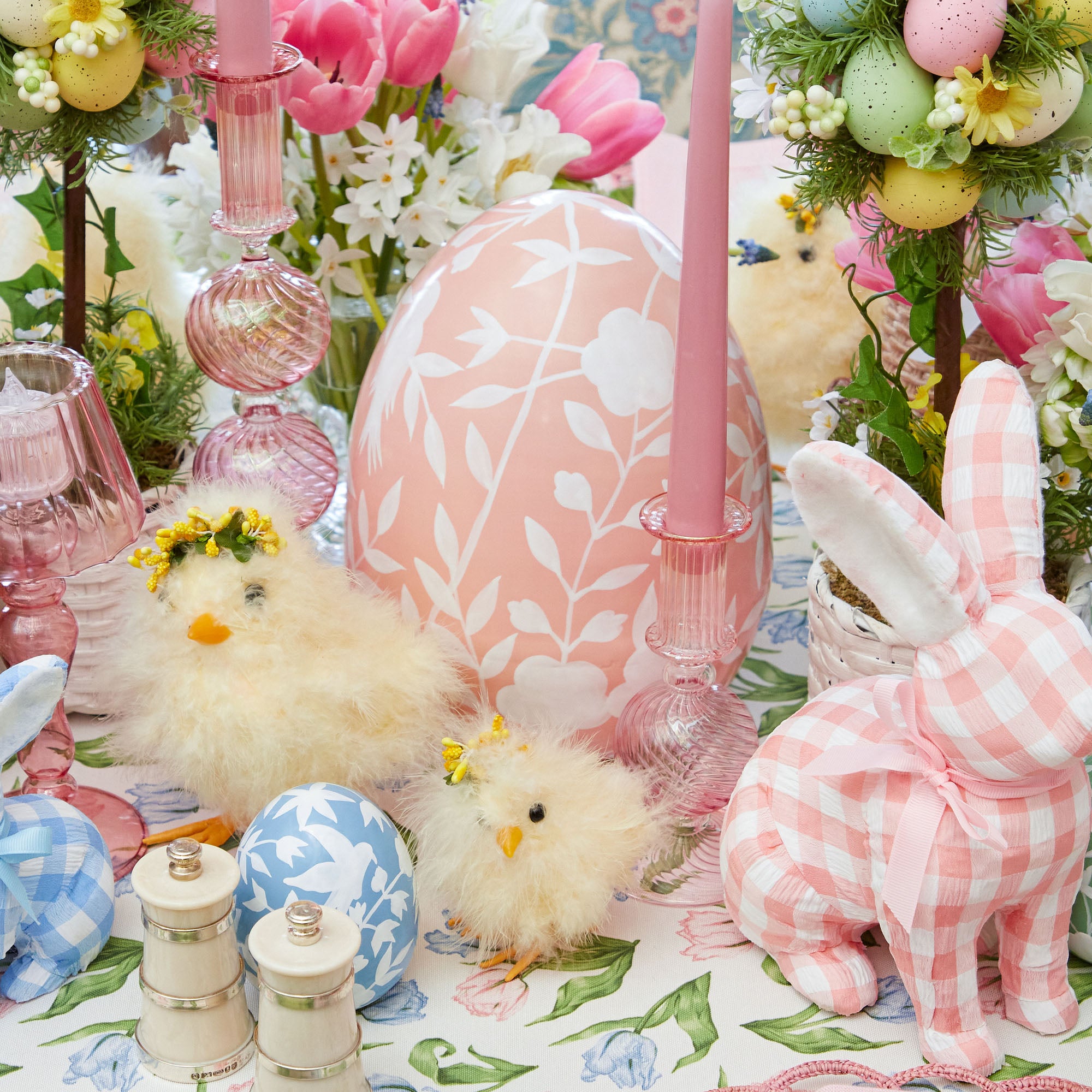 Large Pink Floral Tole Egg