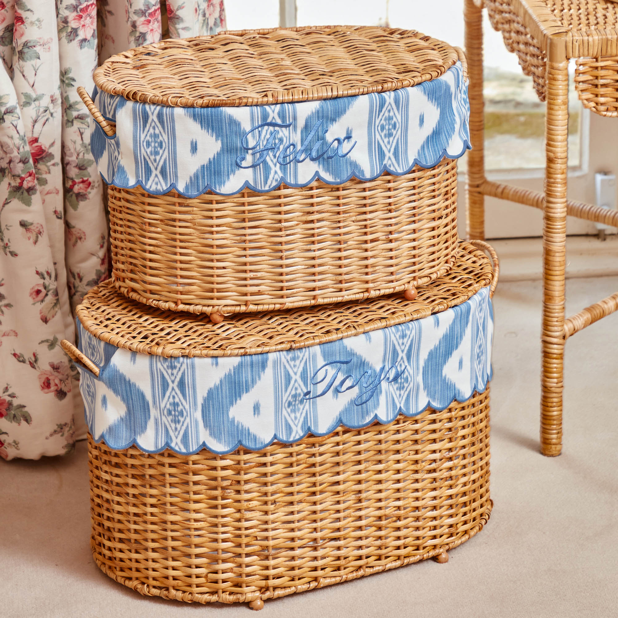 Isabella Rattan Basket with Ikat Liner (Medium)
