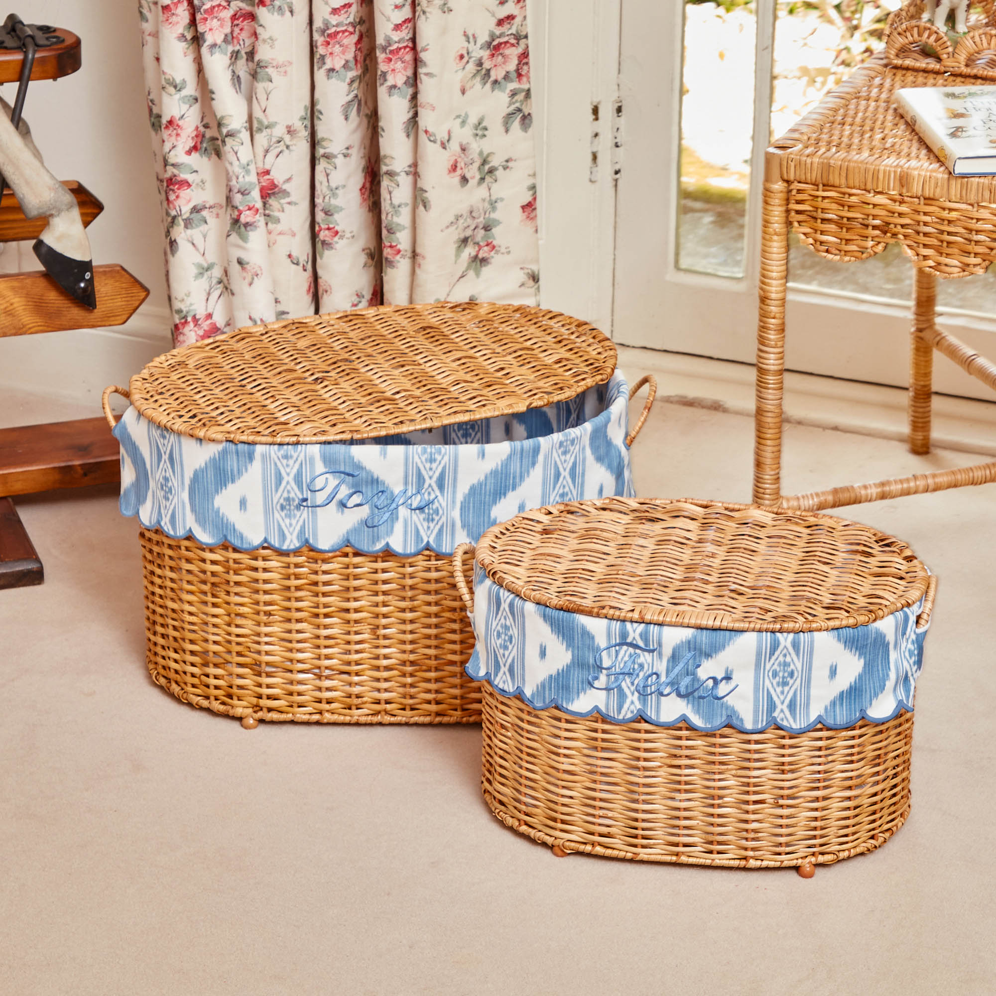 Isabella Rattan Basket with Ikat Liner (Medium)