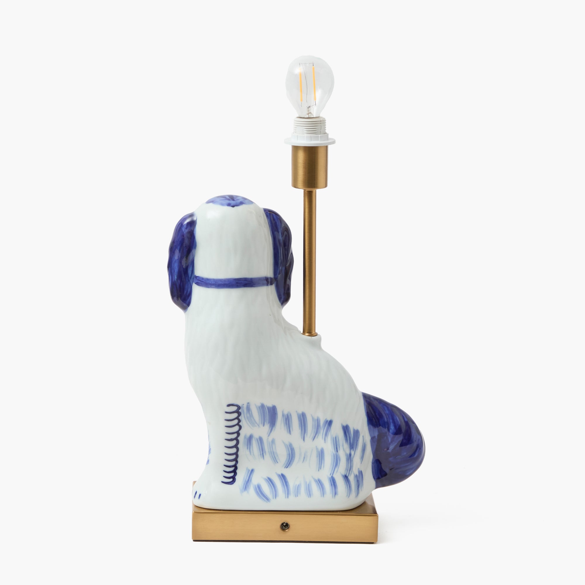 Rechargeable Staffordshire Dog Lamp with Cobalt Ikat Shade (22cm)