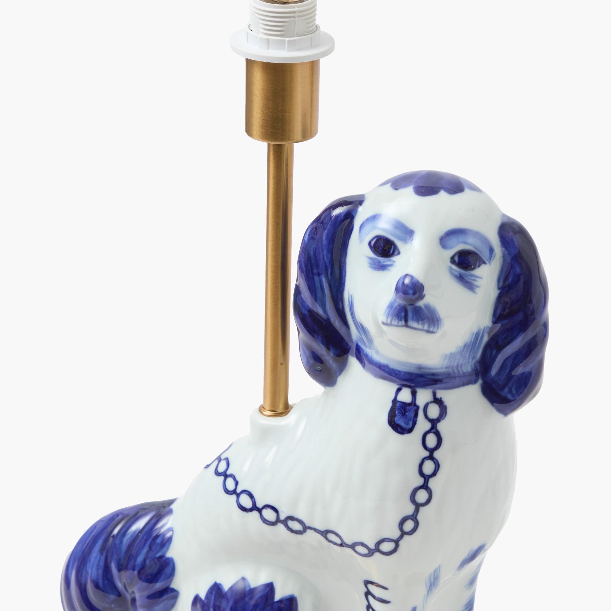 Rechargeable Staffordshire Dog Lamp with Cobalt Ikat Shade (22cm)