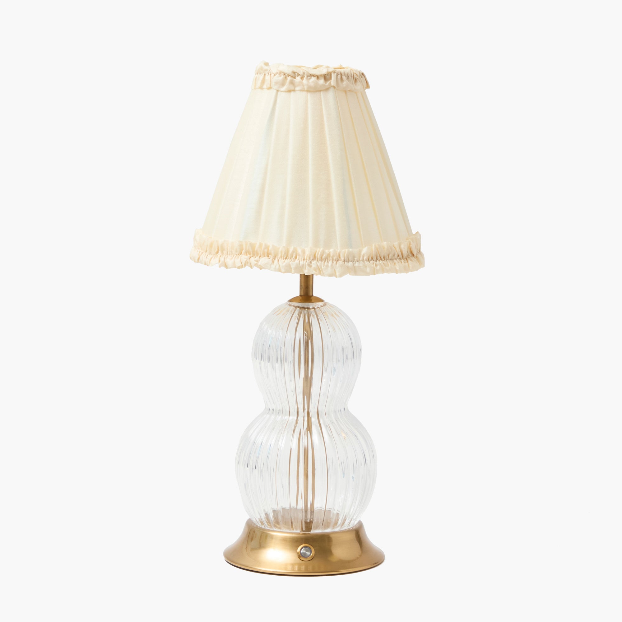 Glass Bardot Rechargeable Lamp with Cream Frilled Silk Shade (18cm)