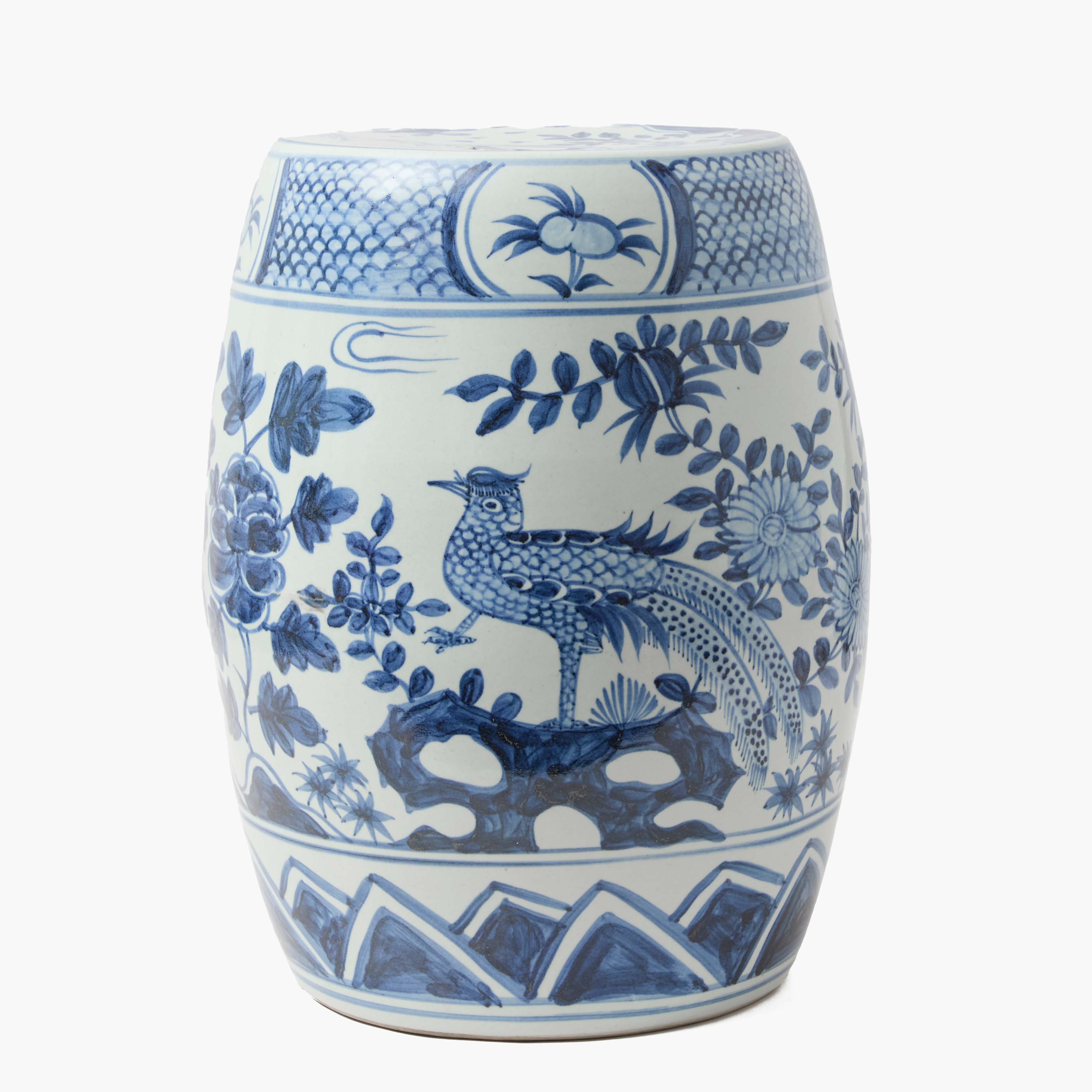 Blue Chinoiserie Ceramic Stool