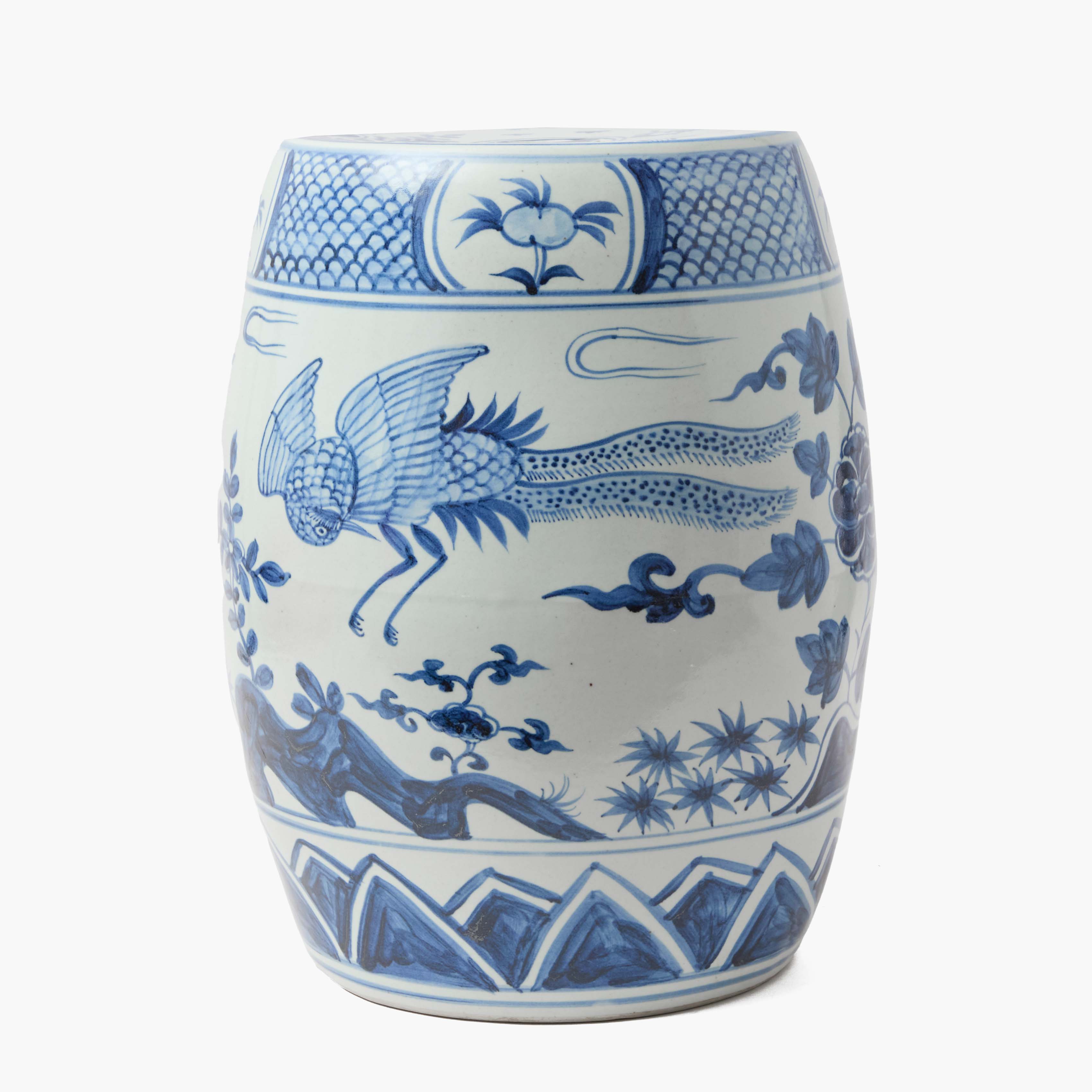 Blue Chinoiserie Ceramic Stool