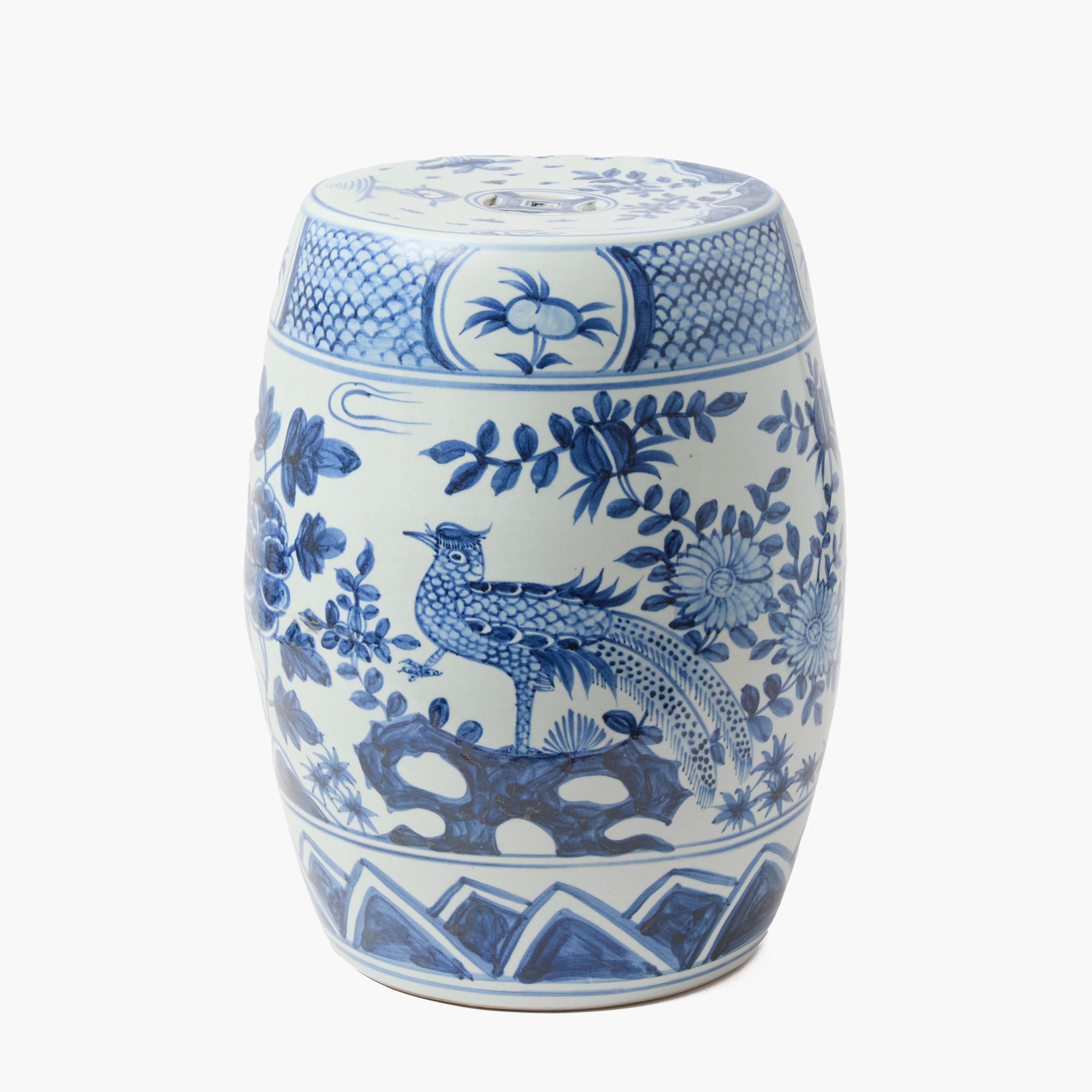 Blue Chinoiserie Ceramic Stool