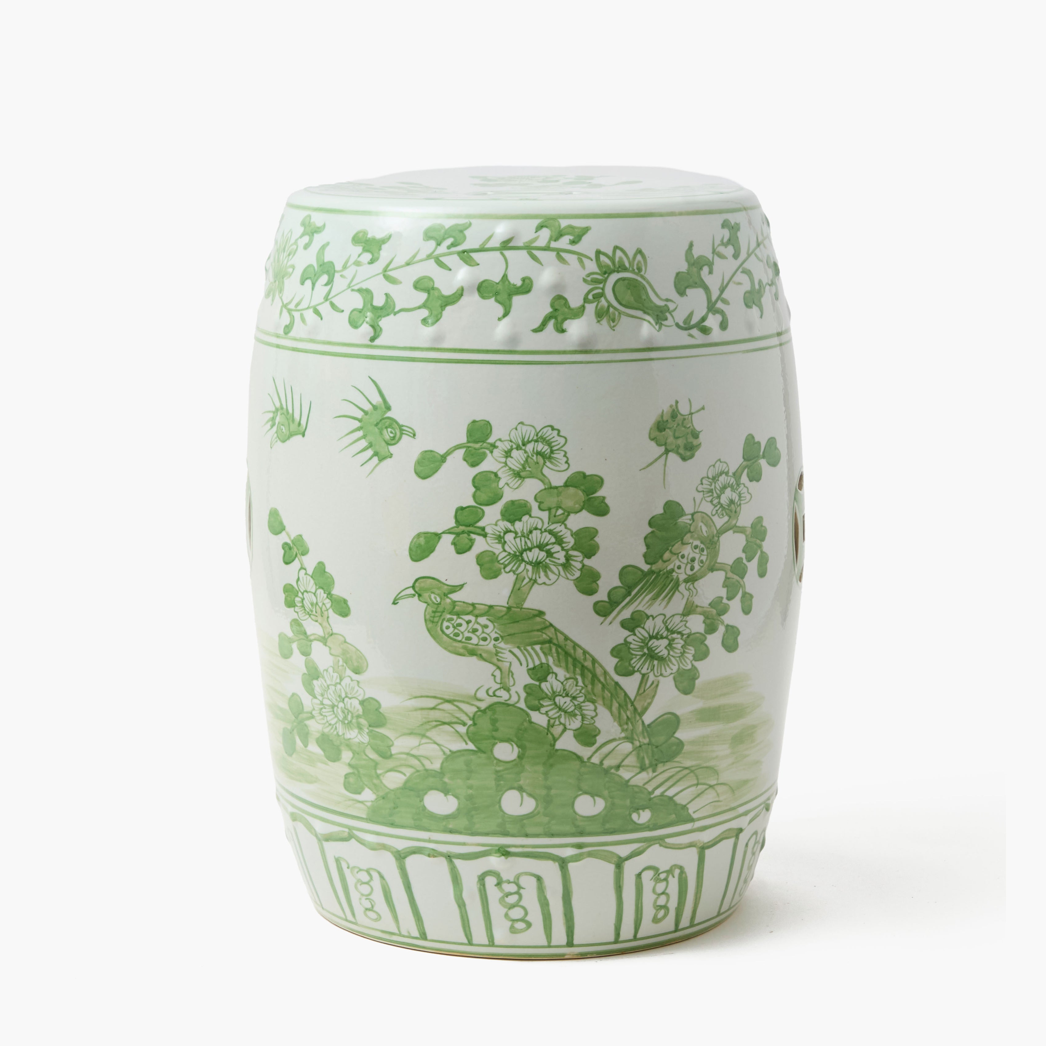 Green Chinoiserie Ceramic Stool