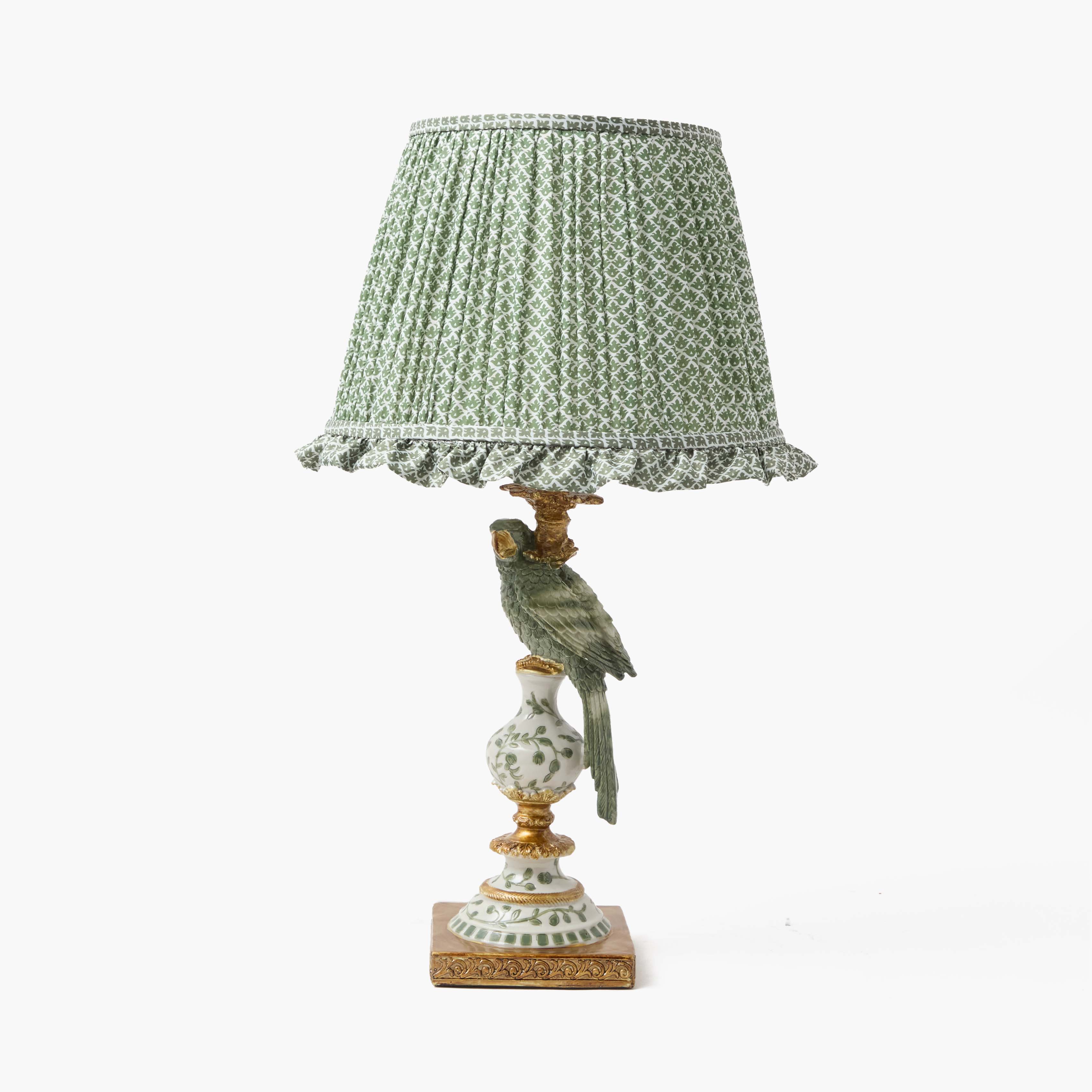 Olive Parrot Lamp with Olive Lotus Ruffle Shade (30cm)