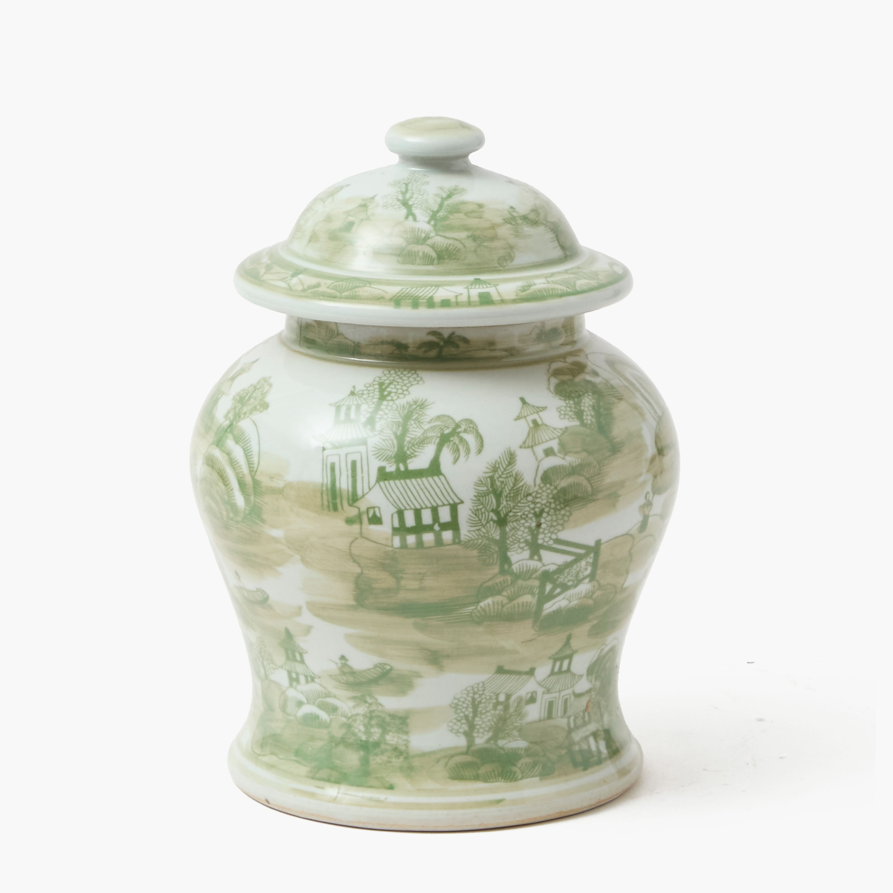 Small Green Chinoiserie Ginger Jar